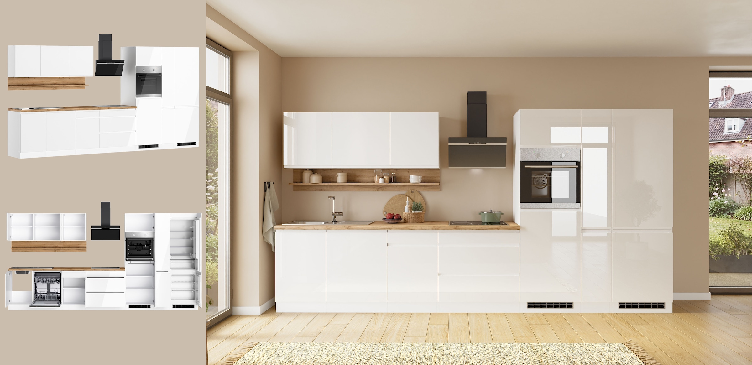 KOCHSTATION Kitchenette »KS-Virginia,neu in verbesserter Ausführung« largeur 390 cm, soft-close, sans appareils électriques