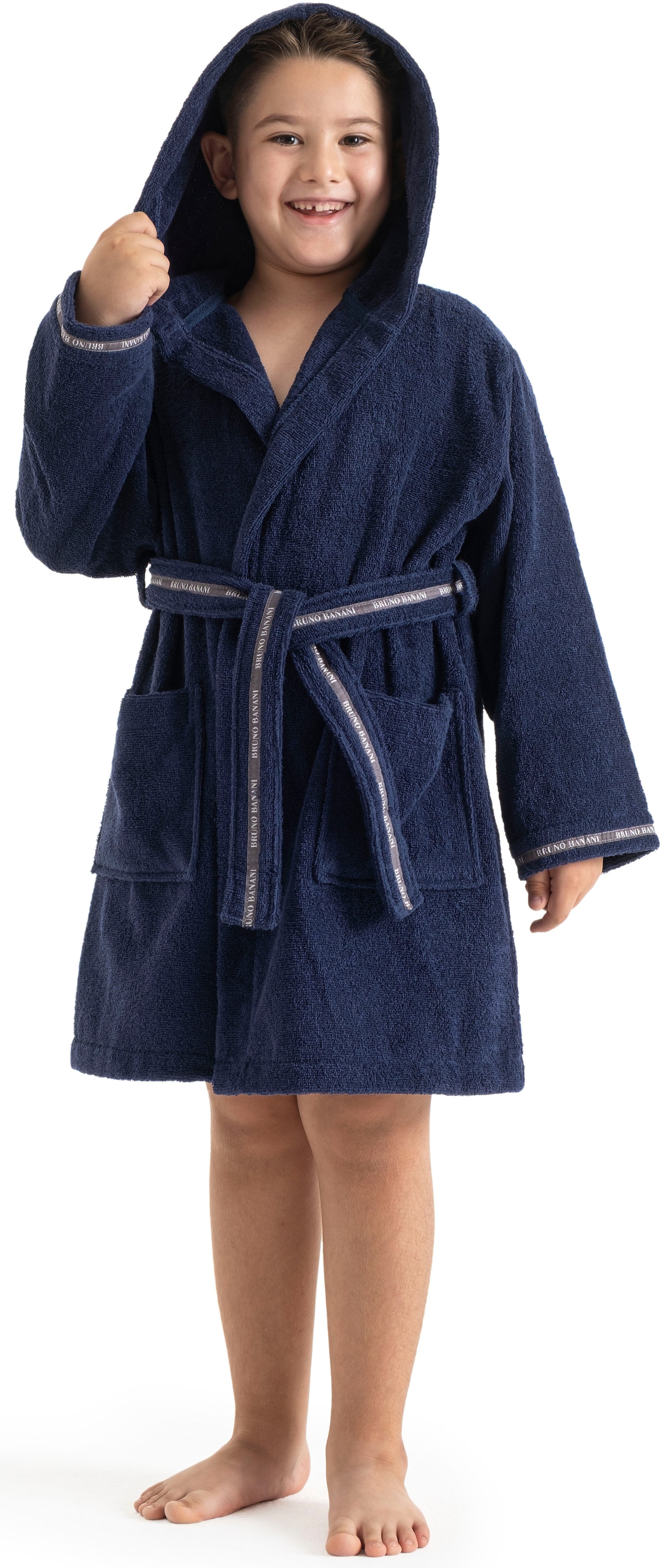 Bruno Banani Peignoir de bain pour enfants »Danny, Ideal für Zuhause, Schwimmbad oder im Urlaub« 1 cuis mit Logostreifen, aus 100% Baumwolle