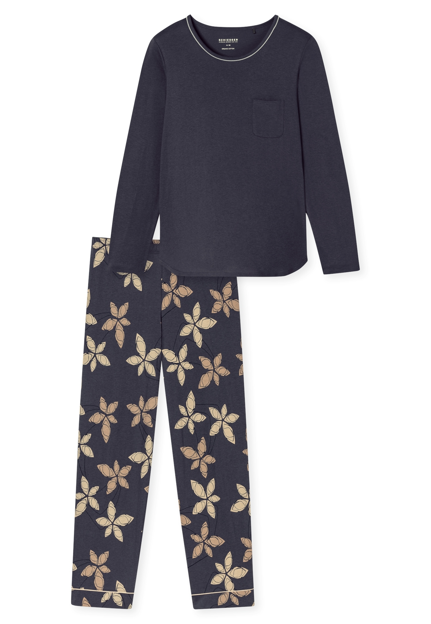 Schiesser Schlafanzug »Comfort Nightwear« 2 tlg. Baumwollmischung, Rundhalsausschnitt, langärmelig