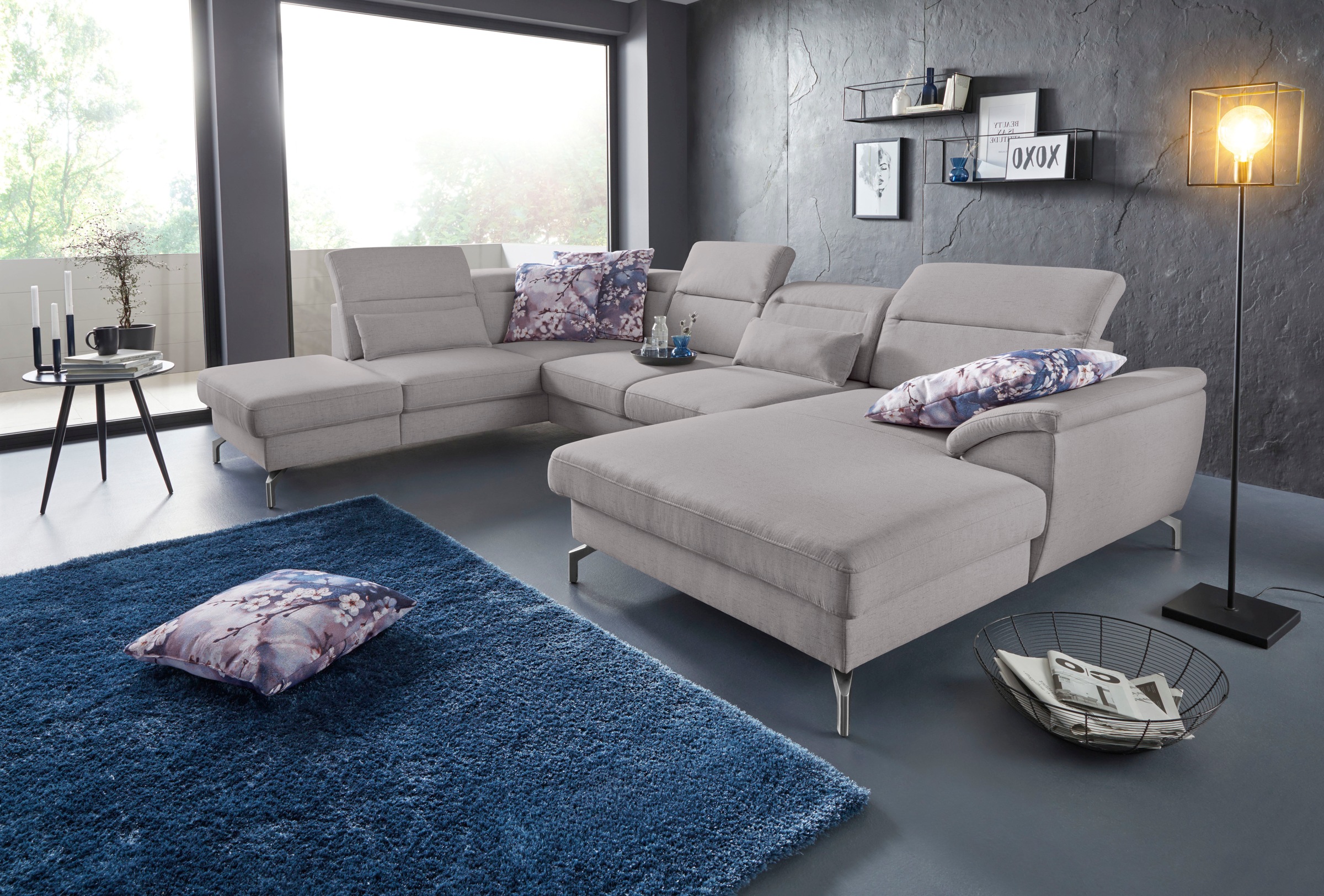 sit&more Wohnlandschaft »Percy U-Form«, 15 cm Fusshöhe, Sitztiefenverstellung, wahlweise in 2 Fussfarben
