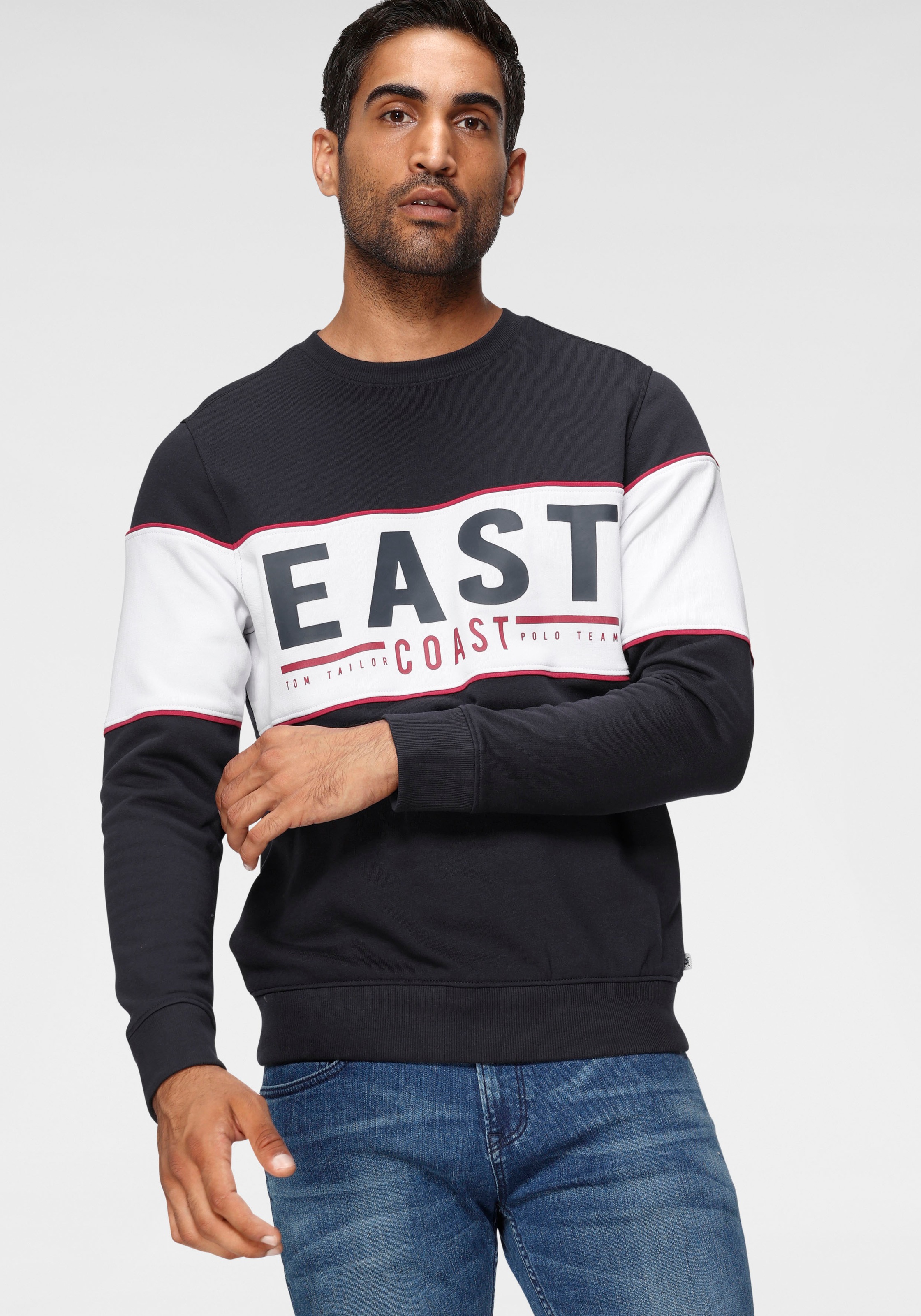 Image of TOM TAILOR Polo Team Sweatshirt, mit aufwendigem Frontdruck und Paspel bei Ackermann Versand Schweiz