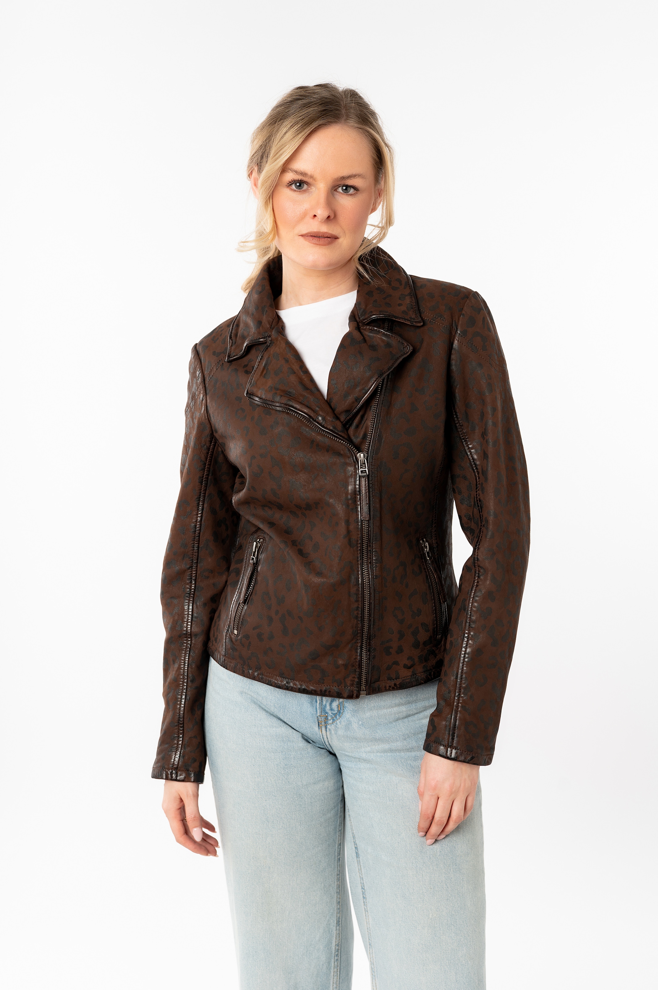 Image of Mauritius Lederjacke "MWMeeow" mit Reverskragen, All-Over Muster