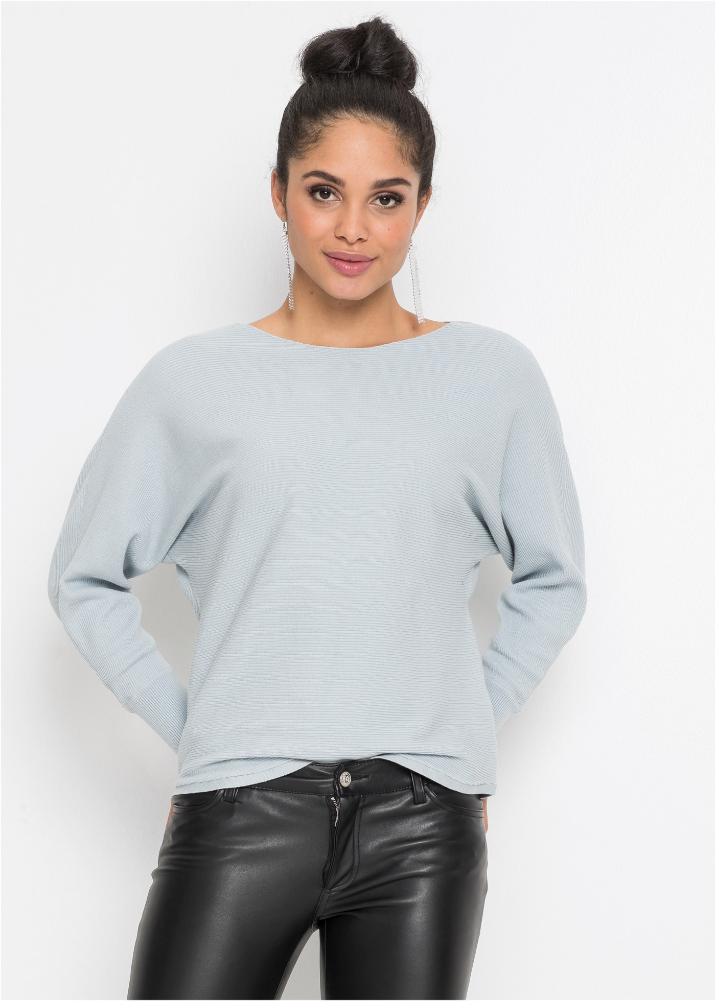 Image of bonprix Strickpullover "Oversize-Ripp-Pullover" mit hohem Baumwollanteil, U-Bootausschnitt, Fledermausärmel, oversized
