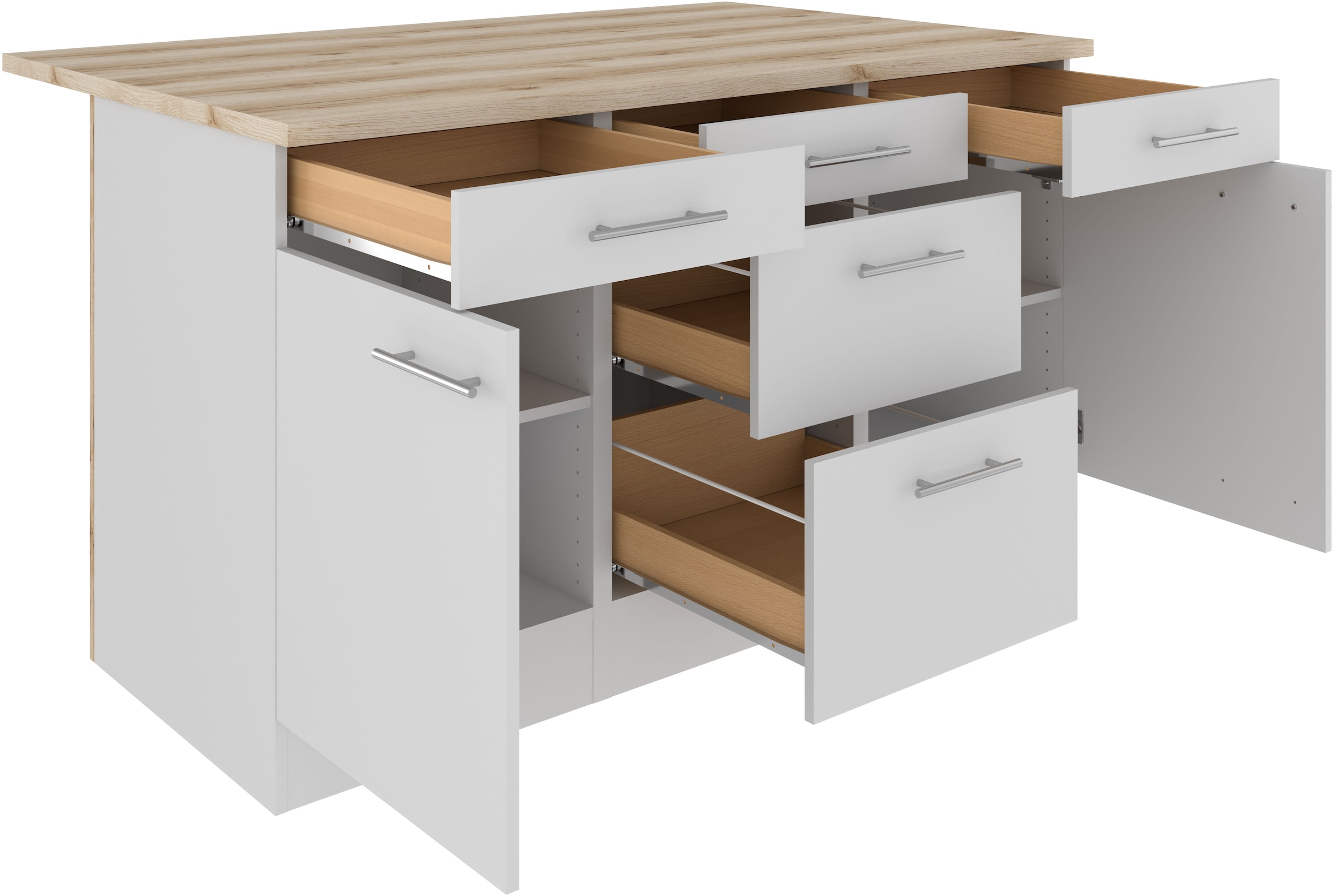 OPTIFIT Kücheninsel »Optifit« Breite 150 cm, 2 Türen, 3 Schubkästen, 2 Auszüge