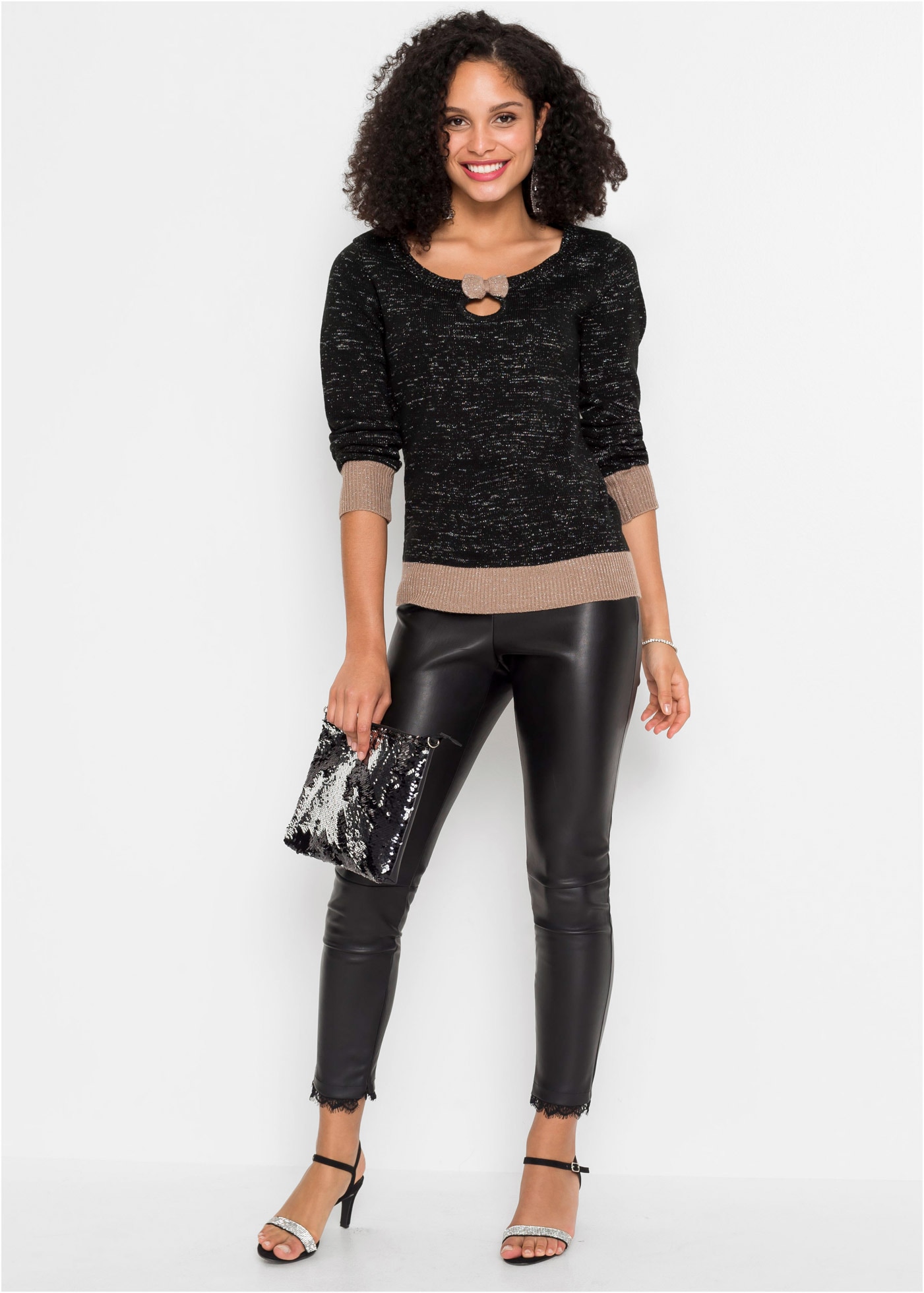 bonprix Strickpullover mit metallisierten Fasern, mit Cut-Out und dekorativer Schleife