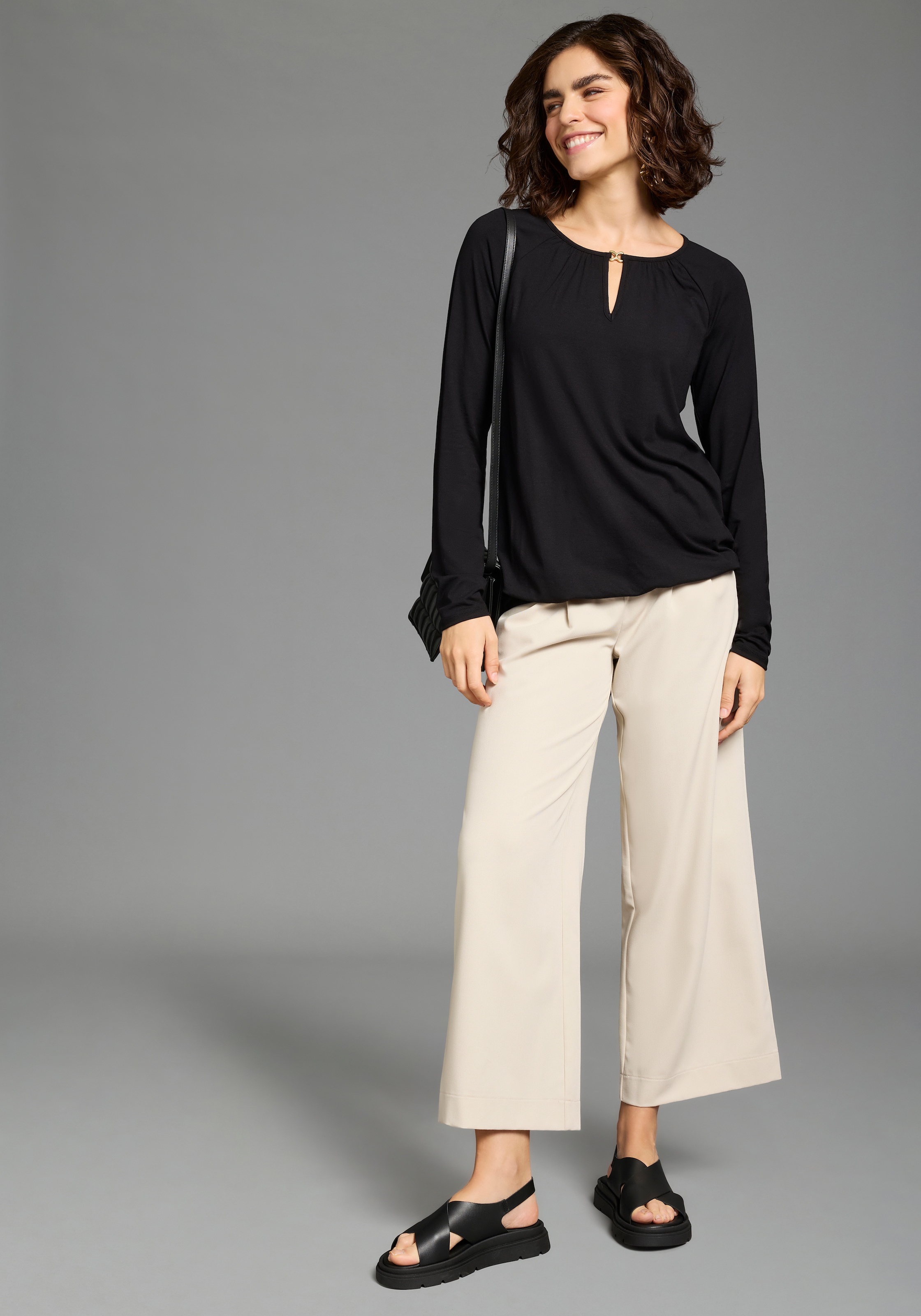 Laura Scott T-shirt à manches longues mit Schmuckelement, elastischer Bund
