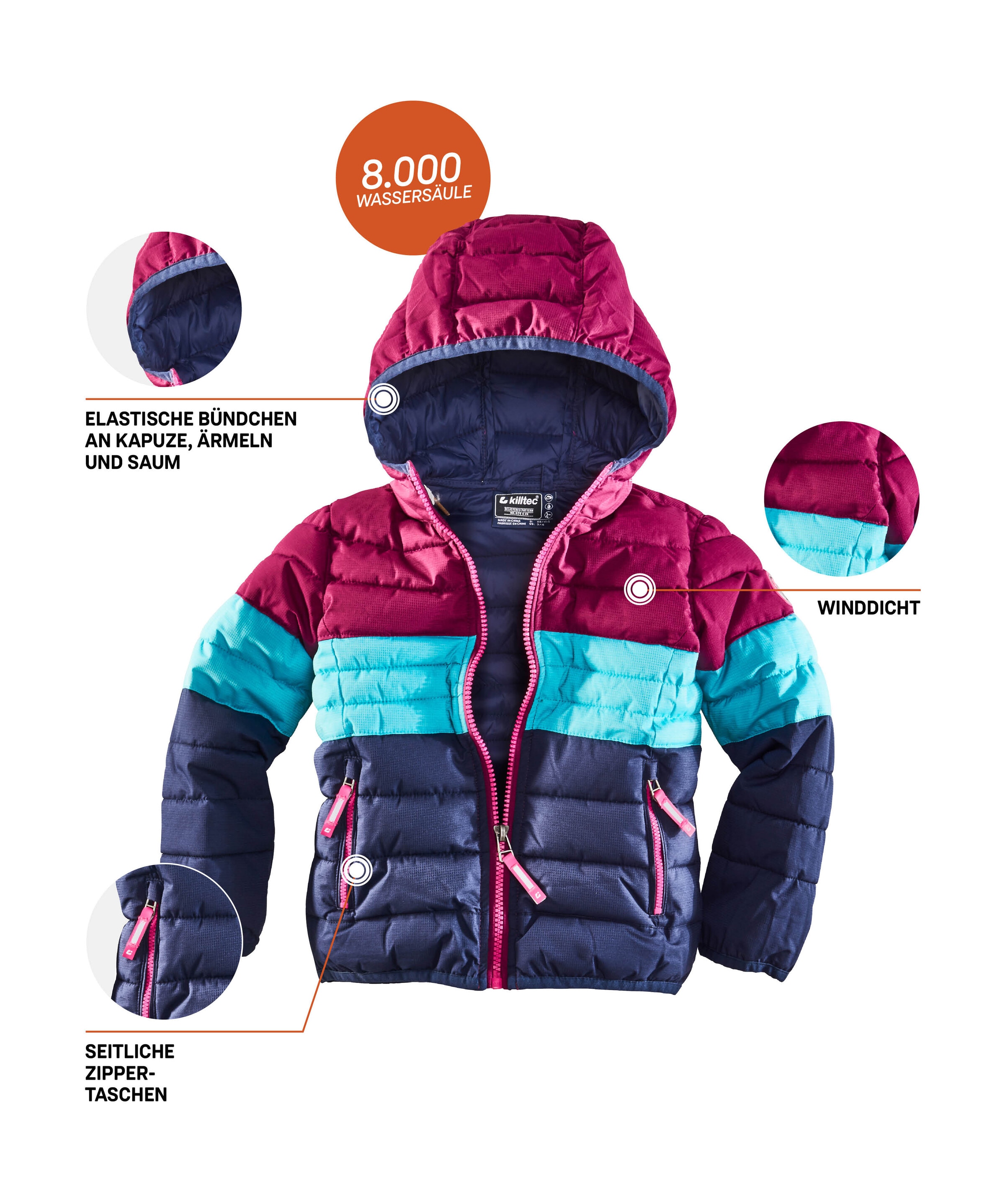 Killtec Steppjacke »Hipsy Mini«, Wasser- und windabweisende Steppjacke im Colourblock-Design