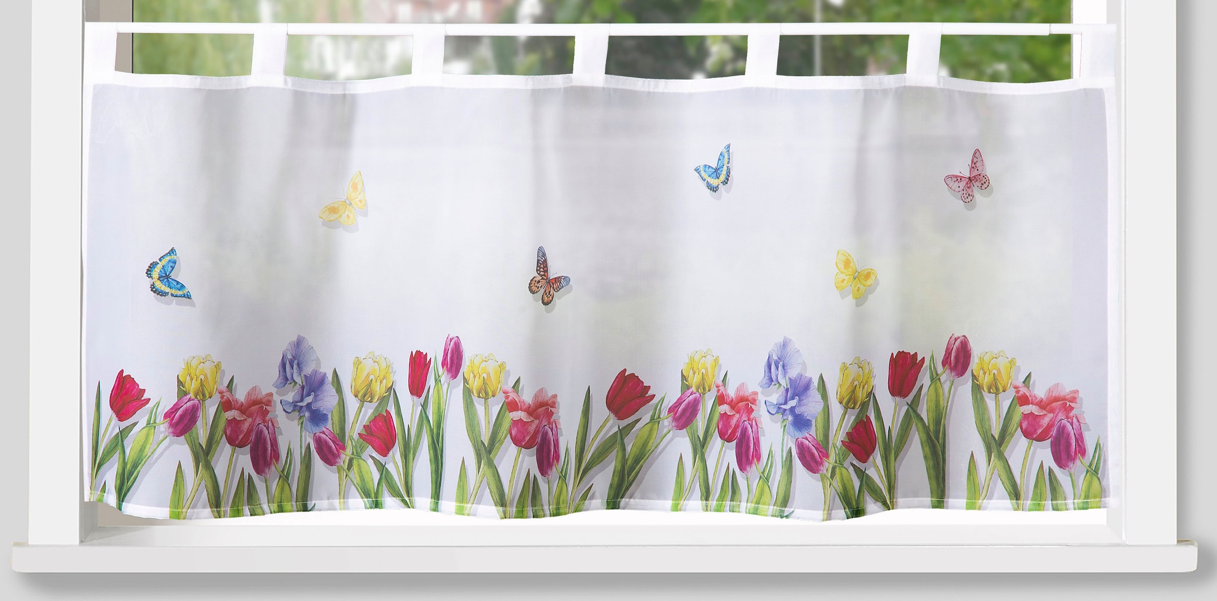 Image of Weckbrodt Scheibengardine "Yara" Schlaufen 1 Stk. tlg. Bistro, Voile, bedruckt, halbtransparent, HxB 45x120cm, Gardine, Store