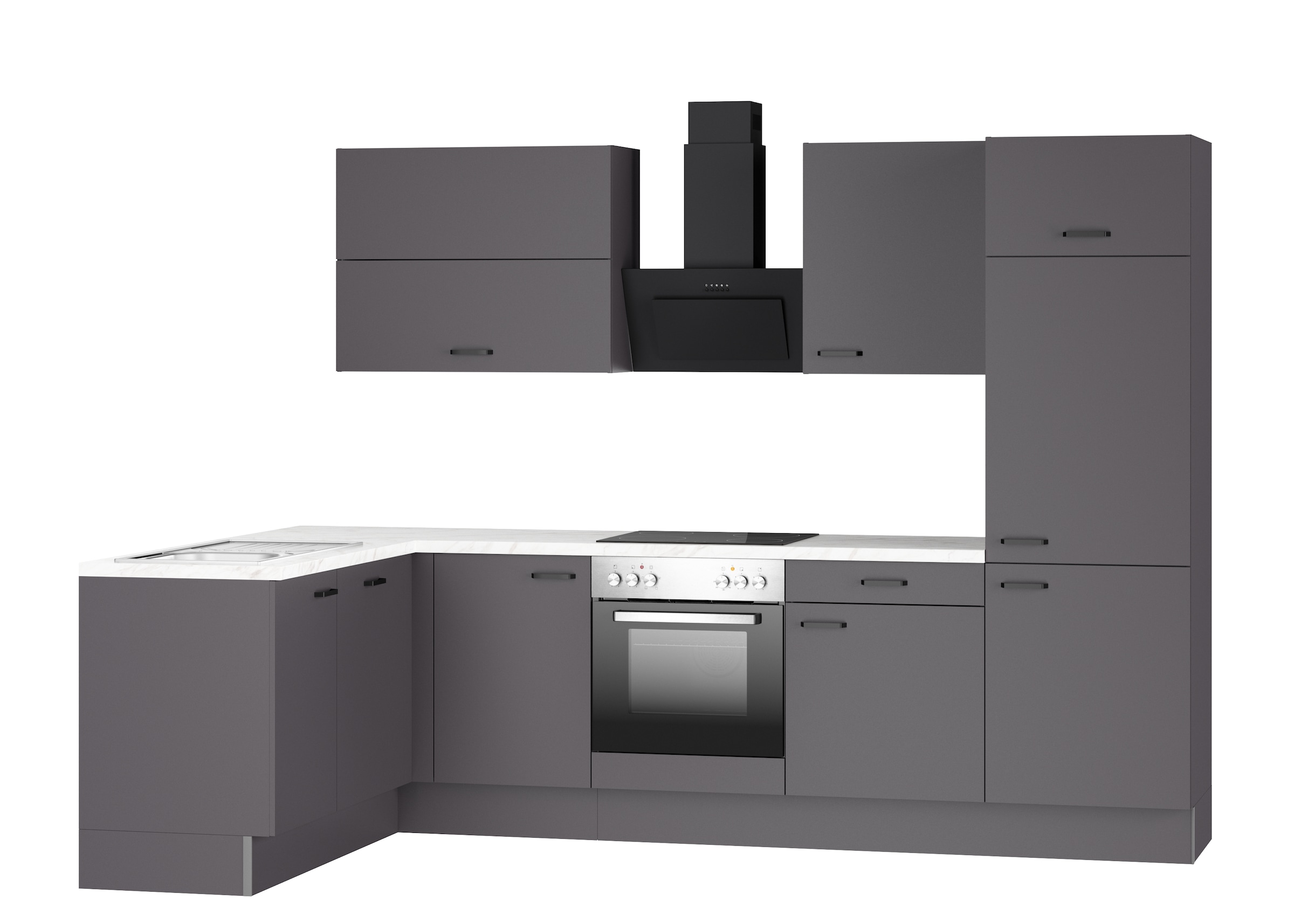 KOCHSTATION Winkelküche »KS-Paula, Stellmasse rechts B/T 295/175 cm, links B/T 175/295 cm« Wahlweise Spüle rechts oder links, mit und ohne E-Geräte