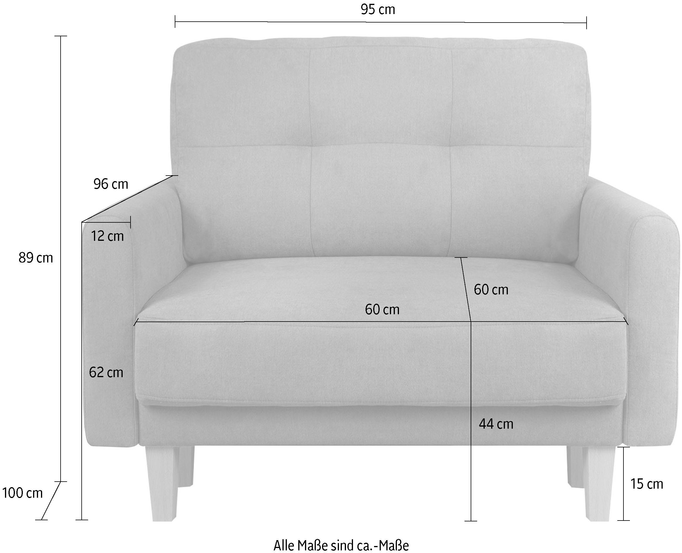Home affaire Sessel »TRIPLO Relaxsessel mit Wellenunterfederung, Masse B/T/H: 95/100/89 cm«, Polstersessel mit Steppung im Rückenkissen, hohe Qualität