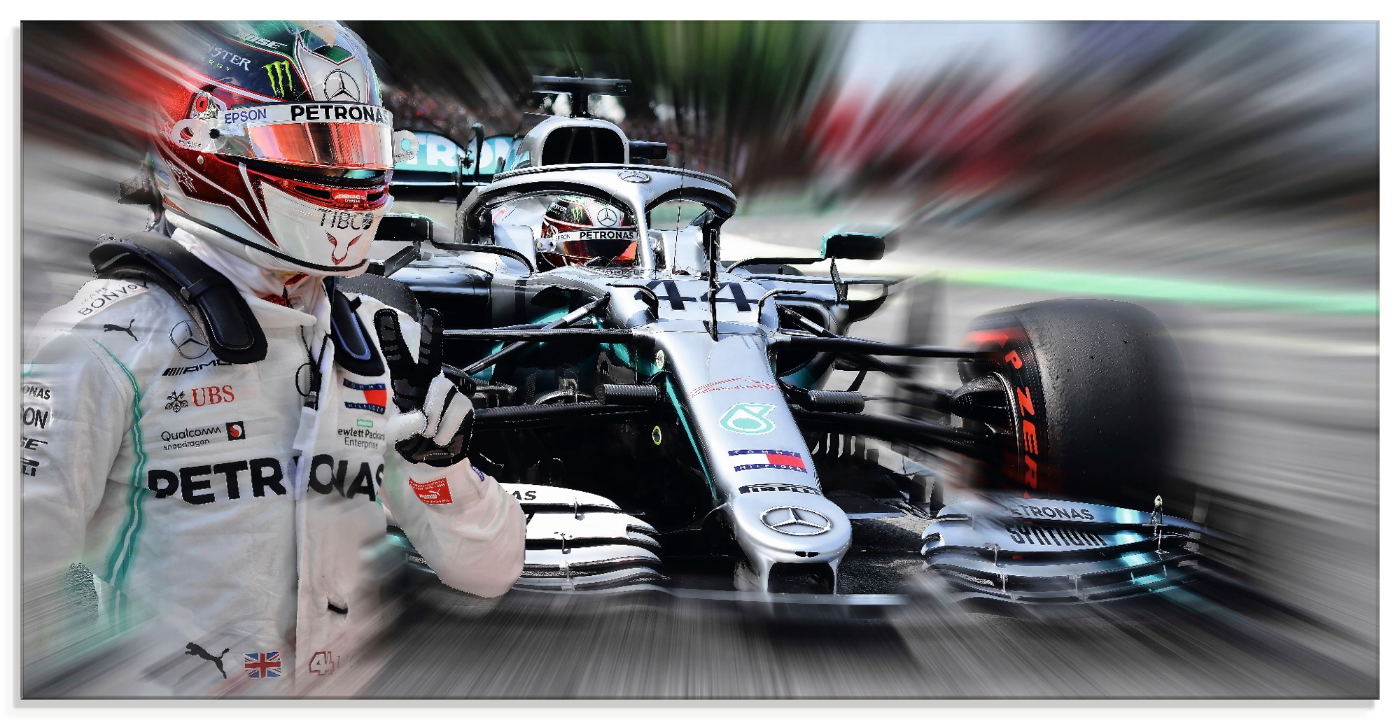 Image of Artland Glasbild "Weltmeister Sir Lewis Hamilton" Funsport 1 Stk. tlg. in verschiedenen Grössen