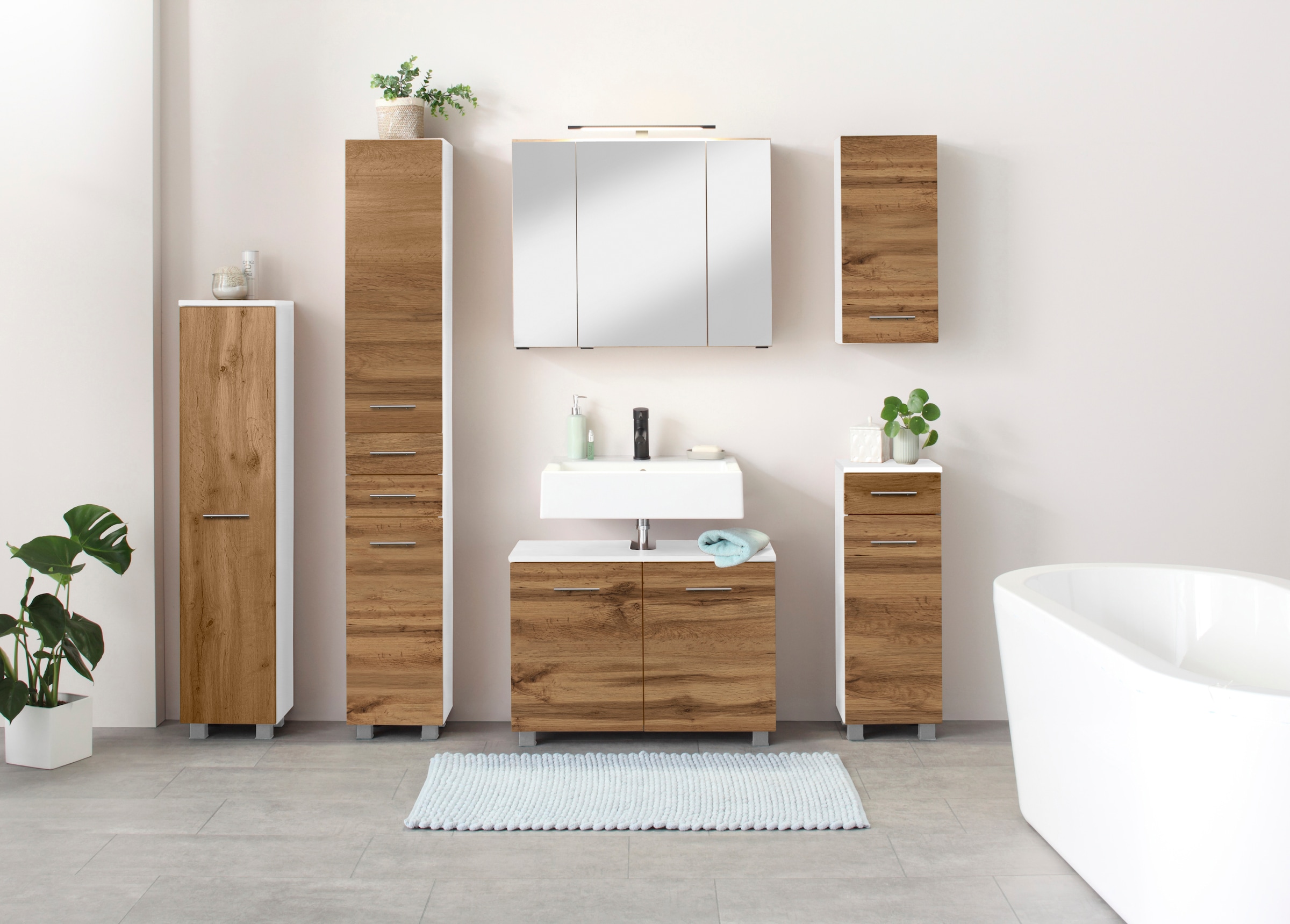 welltime Waschbeckenunterschrank »Trento, verschiedene Ausführungen und Farben«, Badmöbel Unterschrank Breite 80 cm, mit viel Stauraum, Badschrank WBU