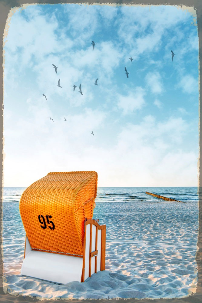Image of queence Metallbild "Strandkorb" Strand Tiere 1 Stk. tlg. Stahlschild, Blechschild, Strandkorb Fernweh, Sylt