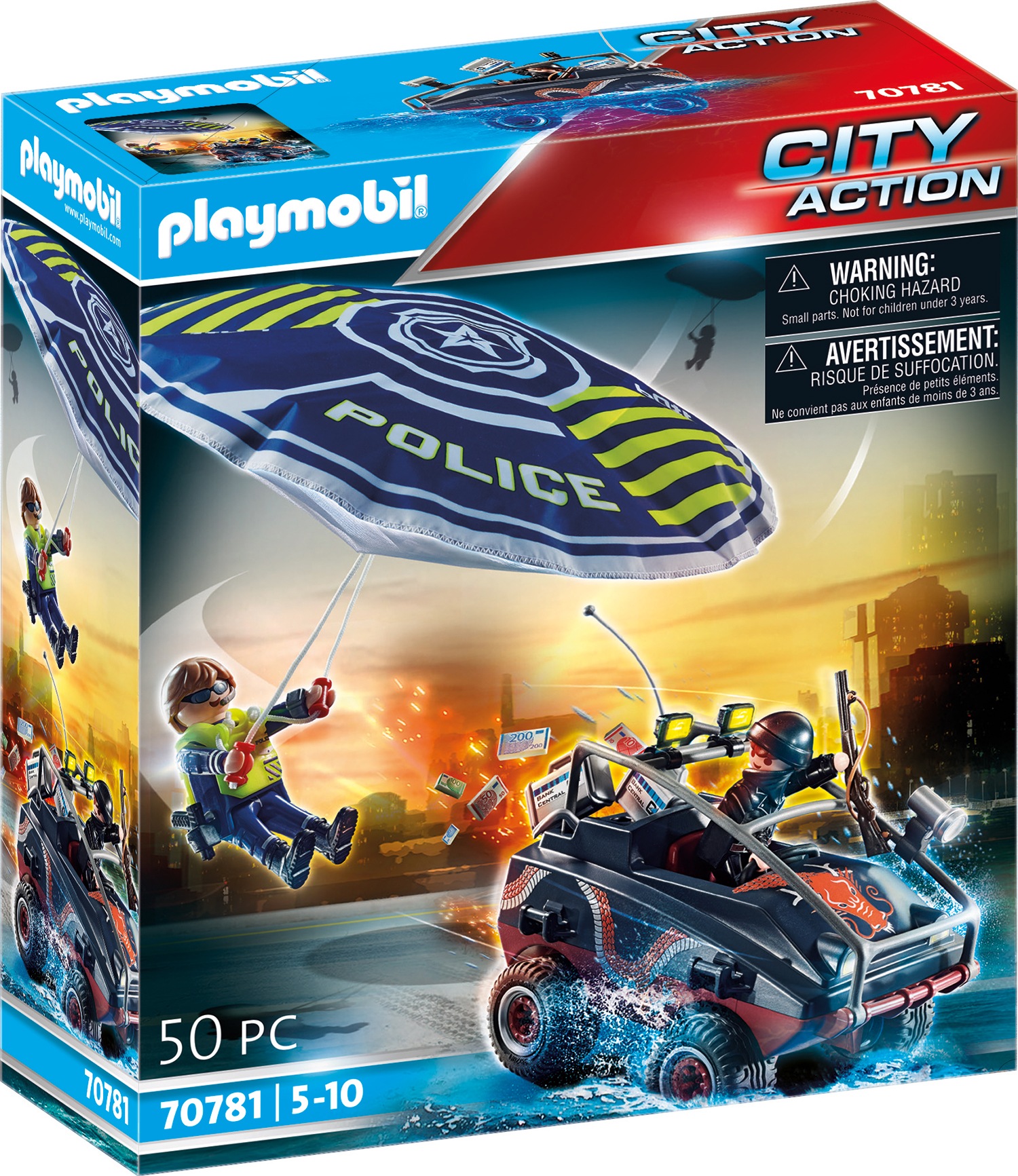 Image of Playmobil® Konstruktions-Spielset »Polizei-Fallschirm: Verfolgung des Amphibien-Fahrzeugs (70781)«, (80 St.), City Action bei Ackermann Versand Schweiz