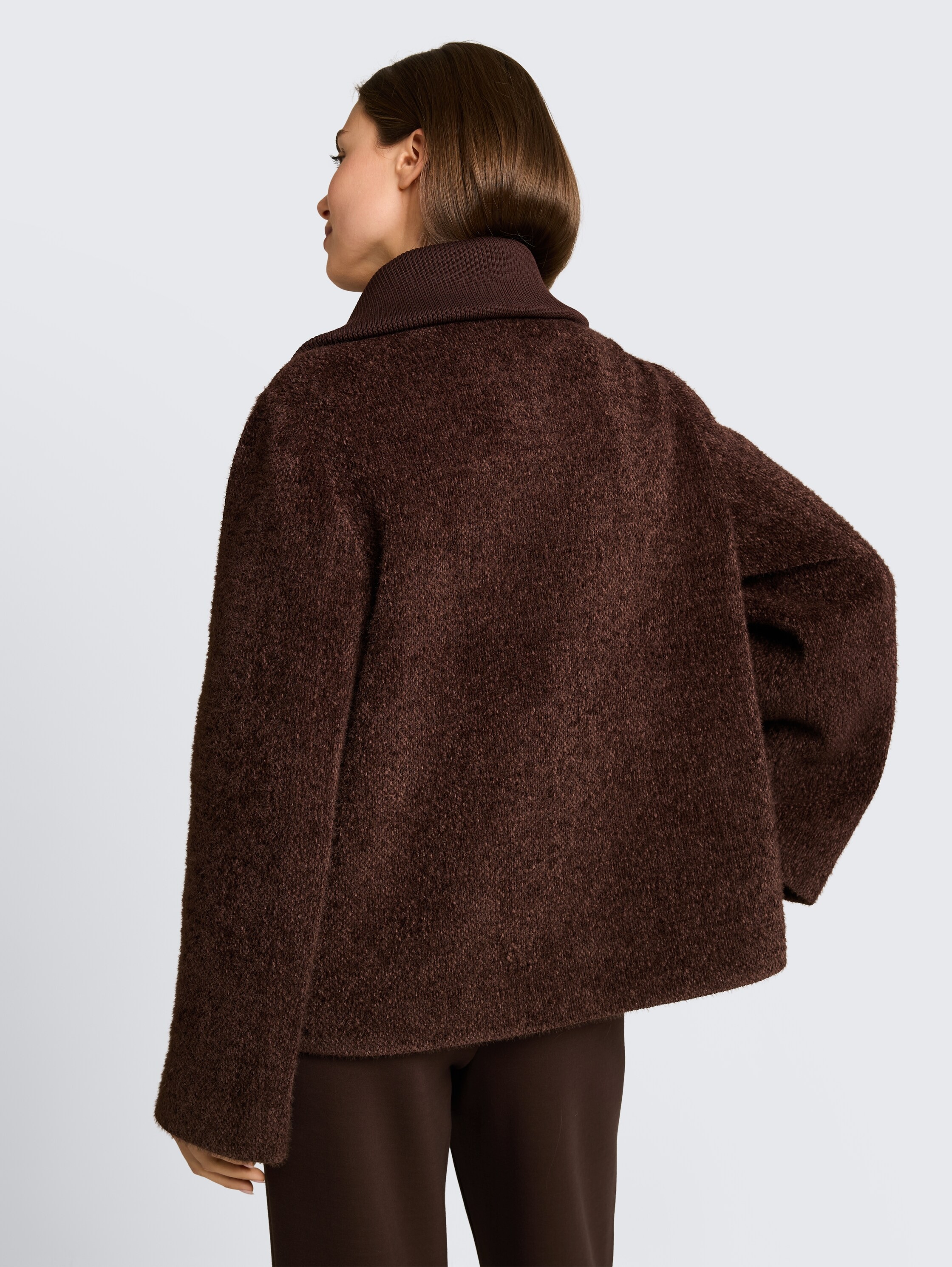 TOM TAILOR Strickfleecejacke ohne Kapuze mit Strick-Struktur und grossem Kragen