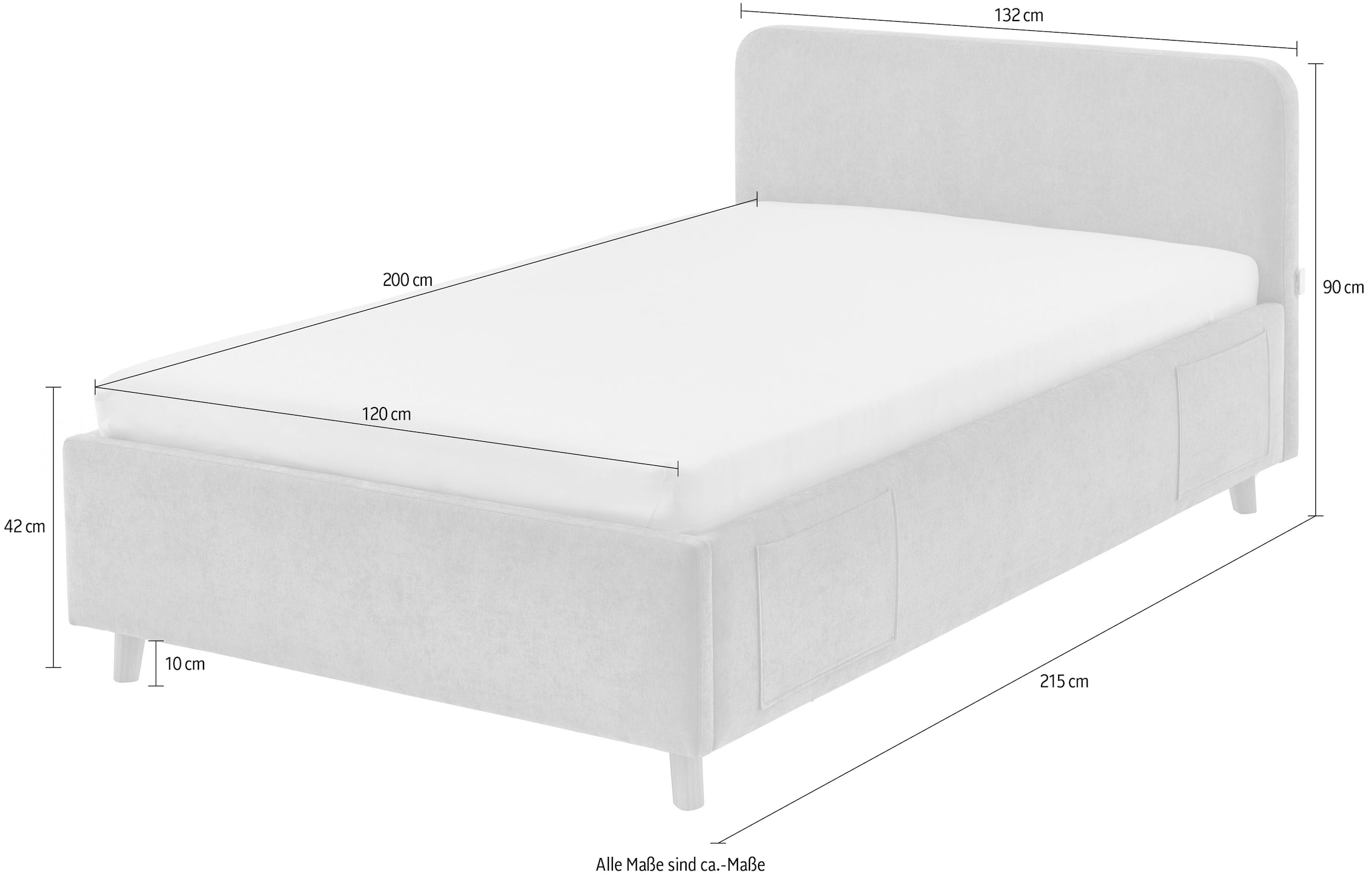 meise.möbel Lit d'enfant »COSY in de Breiten 90, 120 & 140 erhältlich, wahlweise mit Bettkasten« disponible avec pied en bois noir ou chêne, incl. prise USB