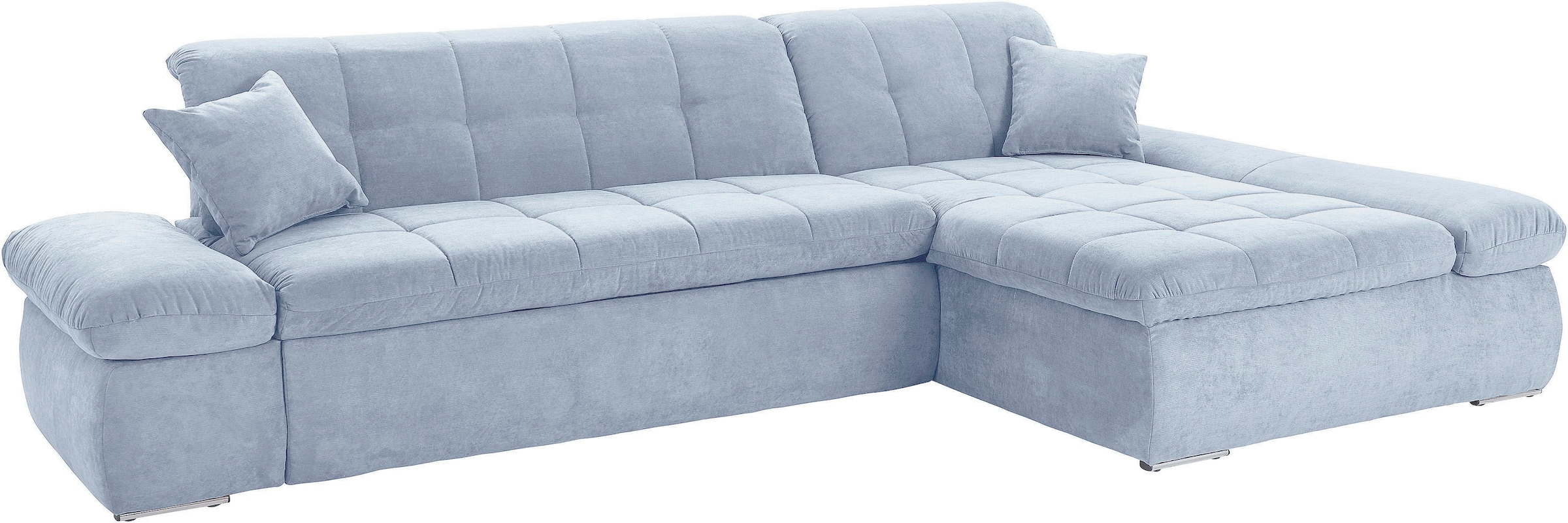 Image of DOMO collection Ecksofa "MORIC Massiv - Belastbar bis 140 kgxSitz, 300x172 cm, XXL-Format" L-Form, Chenilleoptik, pastelblau