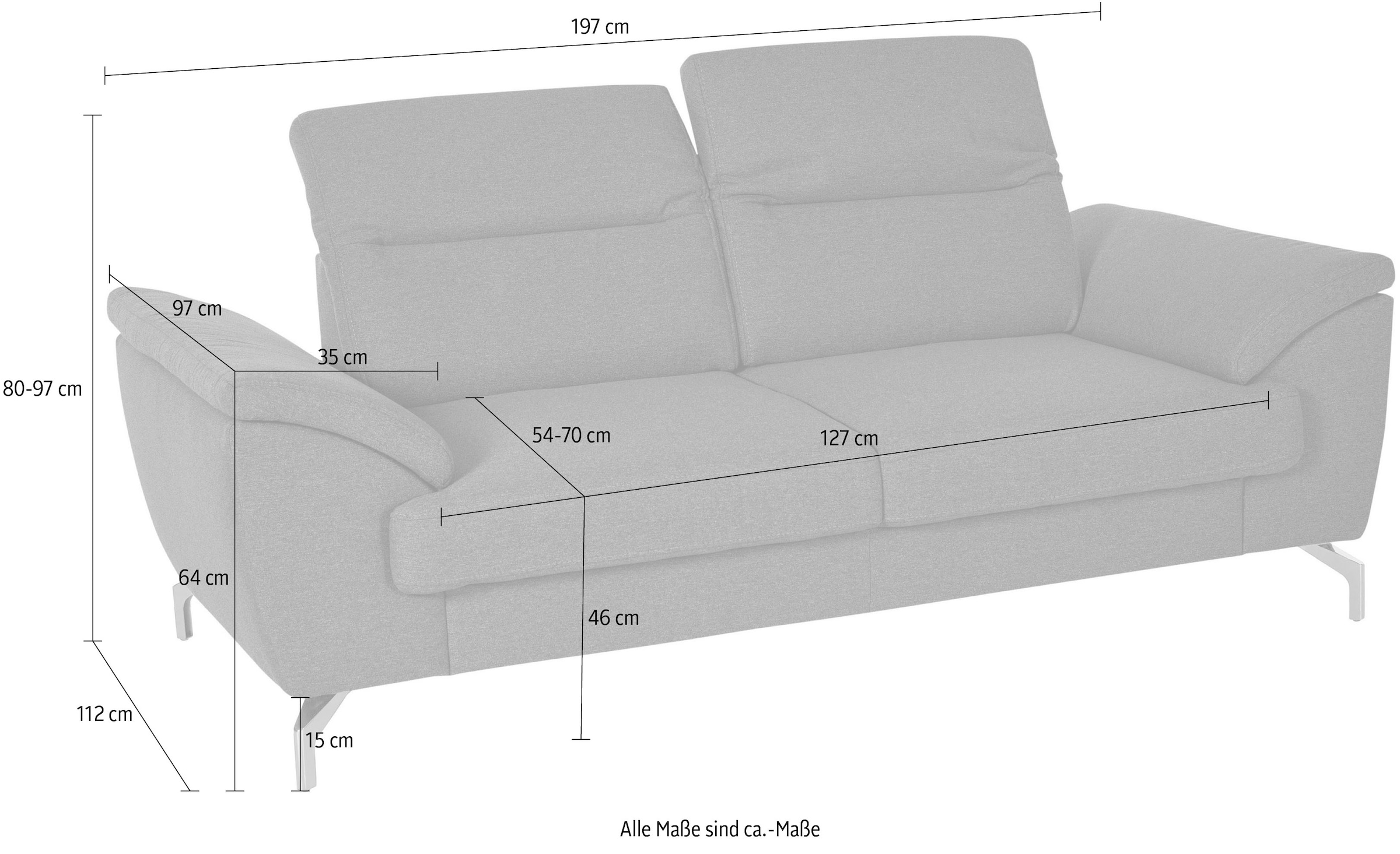 sit&more 2-Sitzer »Percy«, 15 cm Fusshöhe, Sitztiefenverstellung, wahlweise Kopfteilverstellung
