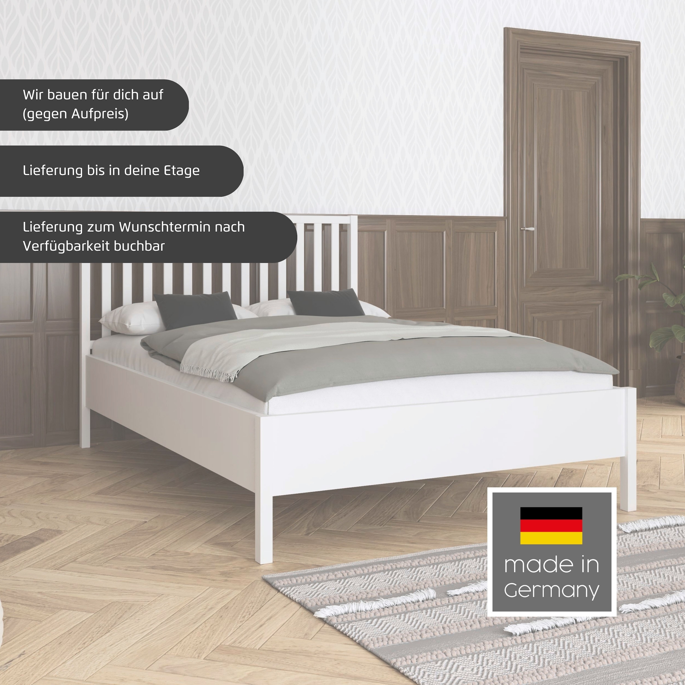 GOODproduct Bettgestell »Schlafzimmermöbel Möbel Landhaus Einzelbett Doppelbett Stauraum YLVA« Breite 90x200 cm oder 140x200 cm,  mit Sprossenkopfteil im Landhausstil MADE IN GERMANY