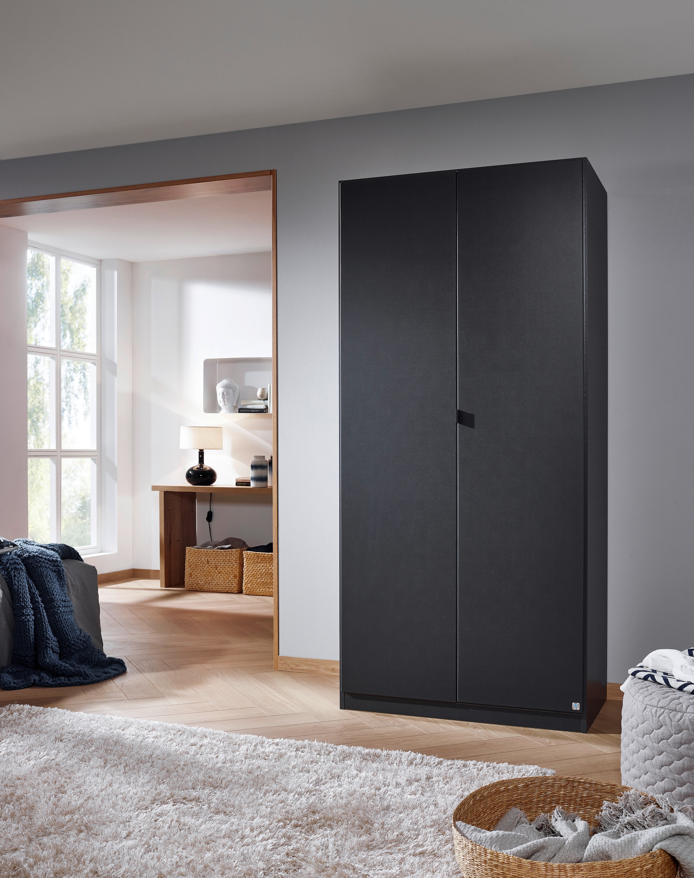 rauch Kleiderschrank »Drehtürenschrank Schrank Garderobe Wäscheschrank Ankleide ONTARIO« Breite 91 cm,  in schlichtem Stil mit Metallgriff in Graumetallic MADE IN GERMANY
