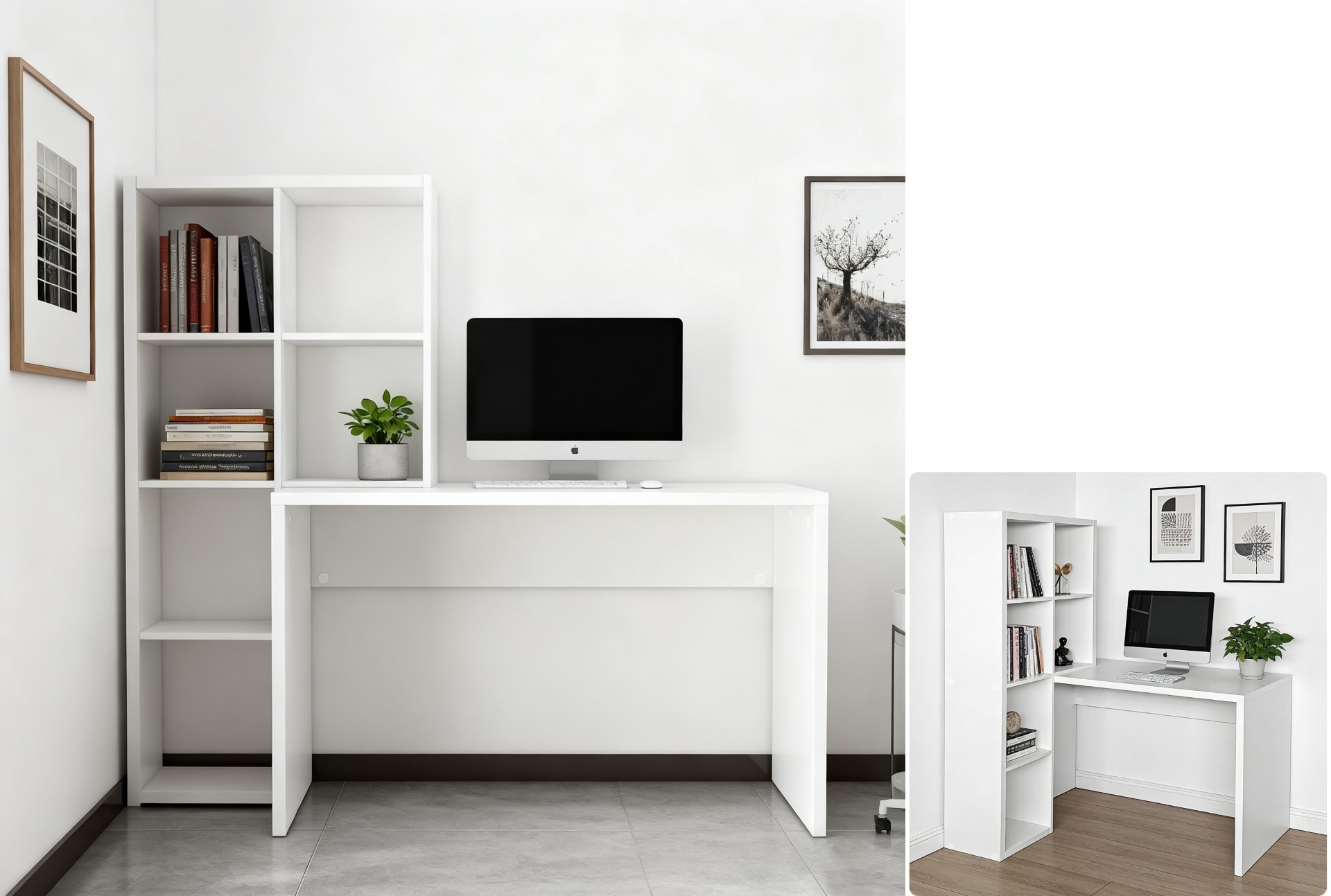 GOODproduct Regal-Schreibtisch »Triest, Computertisch mit Raumtrenner, Breite 156 cm« , Regalelement flexibel montierbar, 6 Fächer, Tischbreite 120 cm