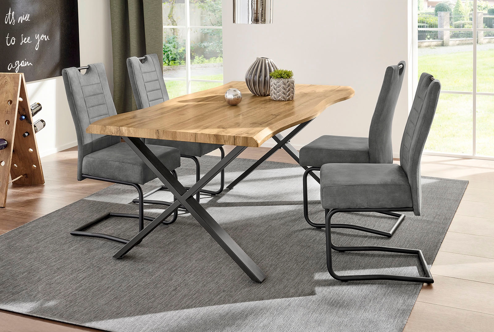 Jockenhöfer Gruppe Table de salle à manger »Marita« 180x100 cm geschwungene Baumkantenoptik und schwarzes Untergestell