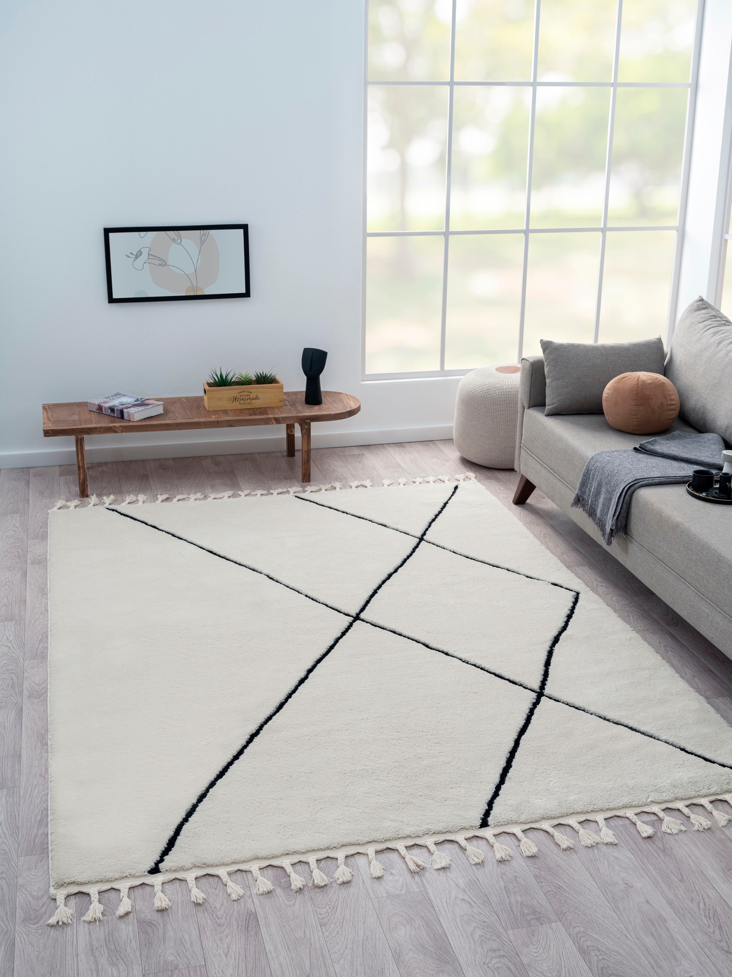 Image of Myflair Möbel & Accessoires Hochflor-Teppich "Moroccan Signature" rechteckig 24 mm Höhe modern, marokkanisches Design, Rauten Muster, weich, mit Fransen