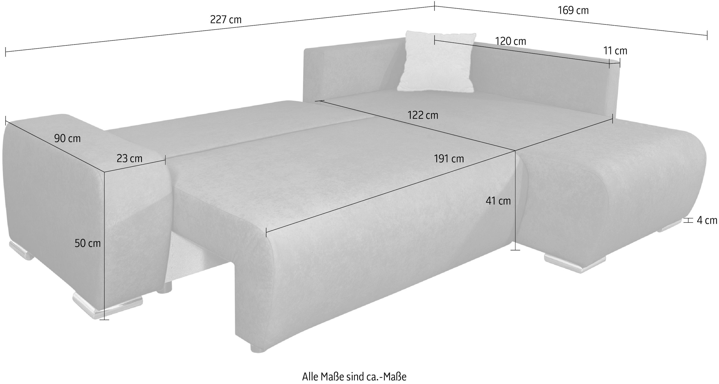 COLLECTION AB Ecksofa »Poppy, L-Form, Breite 227 cm mit Schlaffunktion« inkl. Schlaffunktion und Bettkasten