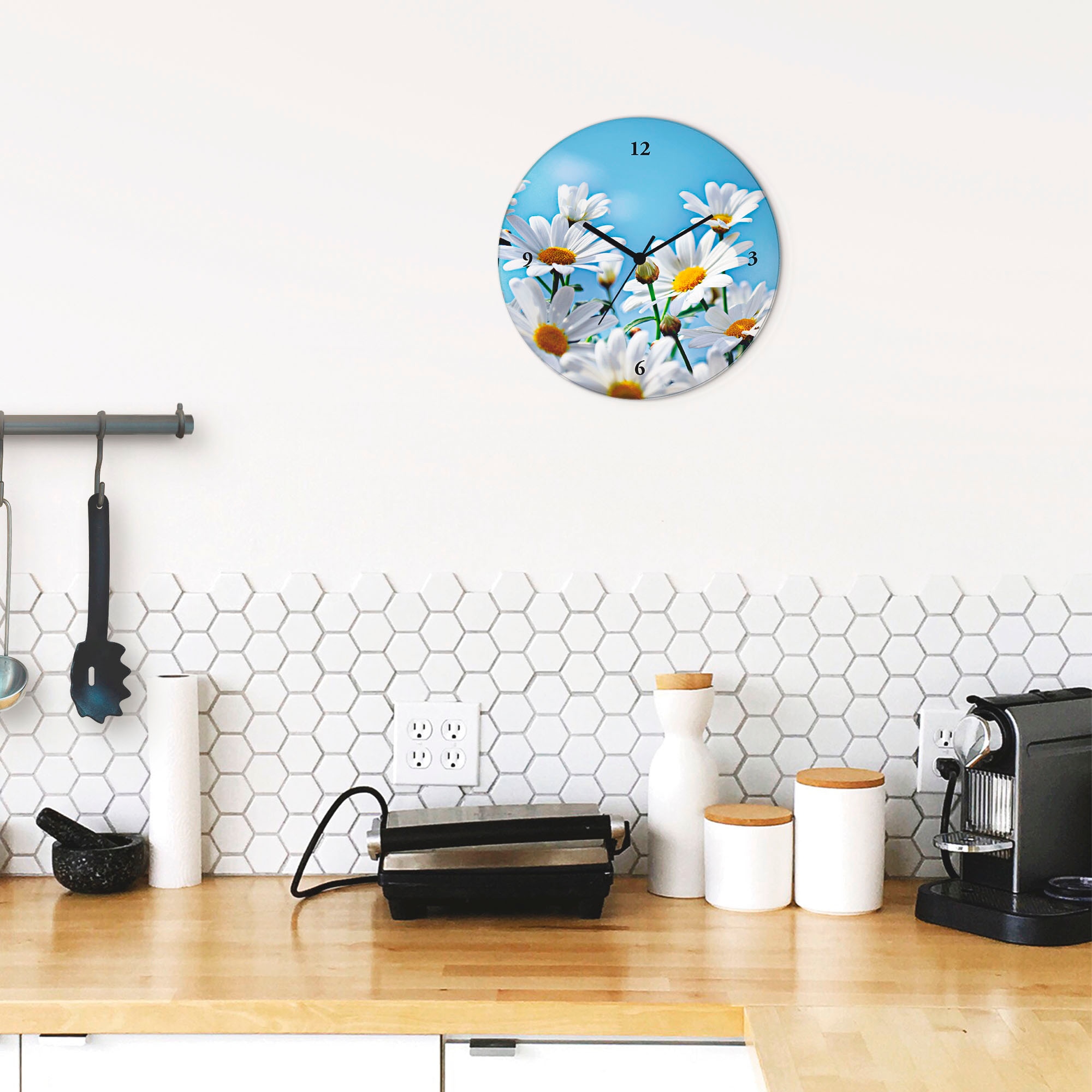 Artland Wanduhr »Blumen - Margeriten« wahlweise mit  Quarz- oder Funkuhrwerk, lautlos ohne Tickgeräusche
