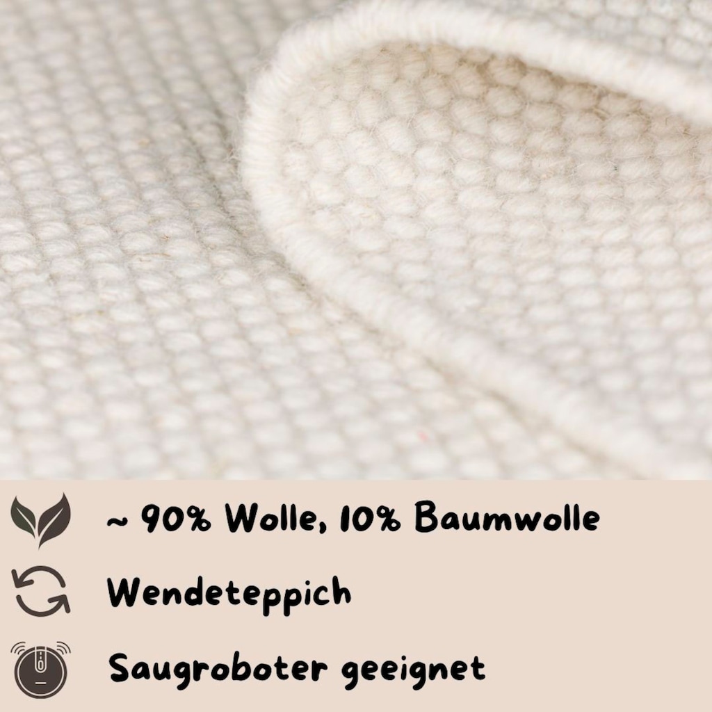 Home affaire Wollteppich »Wolltraum Pur«, rechteckig, handgewebter Wendeteppich, Uni Farben, reine Wolle, Wohnzimmer