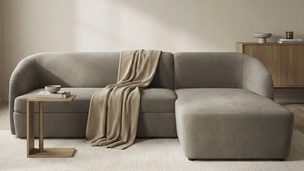 Image of DOMO collection Ecksofa "Orbis, modernes, klares Design mit schmalen, abgerundeten Armlehnen" whlw. mit Bettfunktion u./o. Bettkasten, aus Luxus- Microfaser