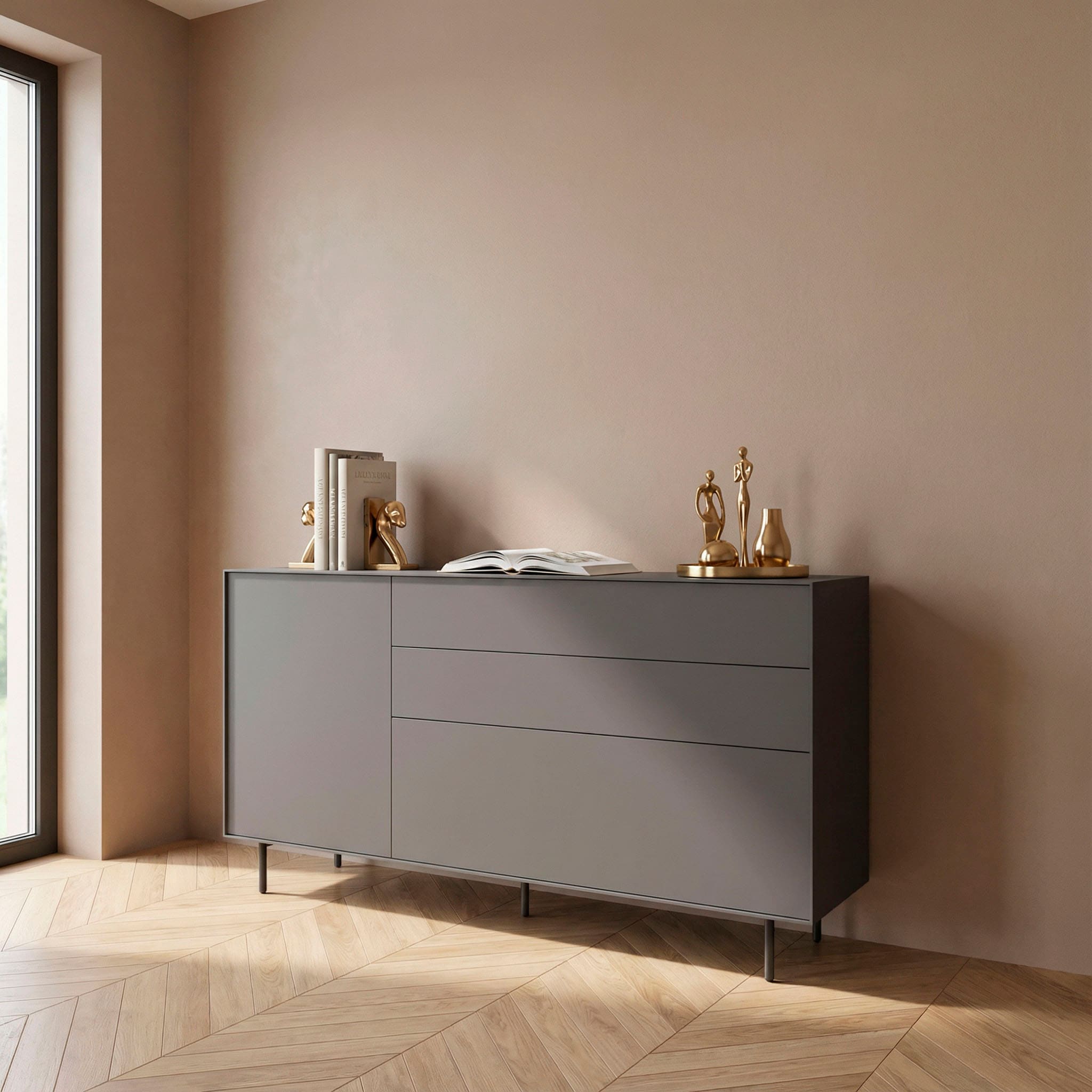 LeGer Home by Lena Gercke Sideboard »Essentials, Kommode, Anrichte, Kombikommode, Schrank mit Metallfüssen« Breite: 111 cm, UV lackiert, Push-to-open-Funktion