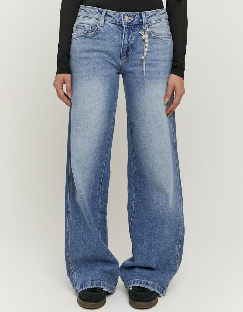 Image of Tally Weijl Low-rise-Jeans "SPADEPALLAS" Baumwollmischung, Low-Waist mit geradem Beinverlauf und Strass-Anhänge