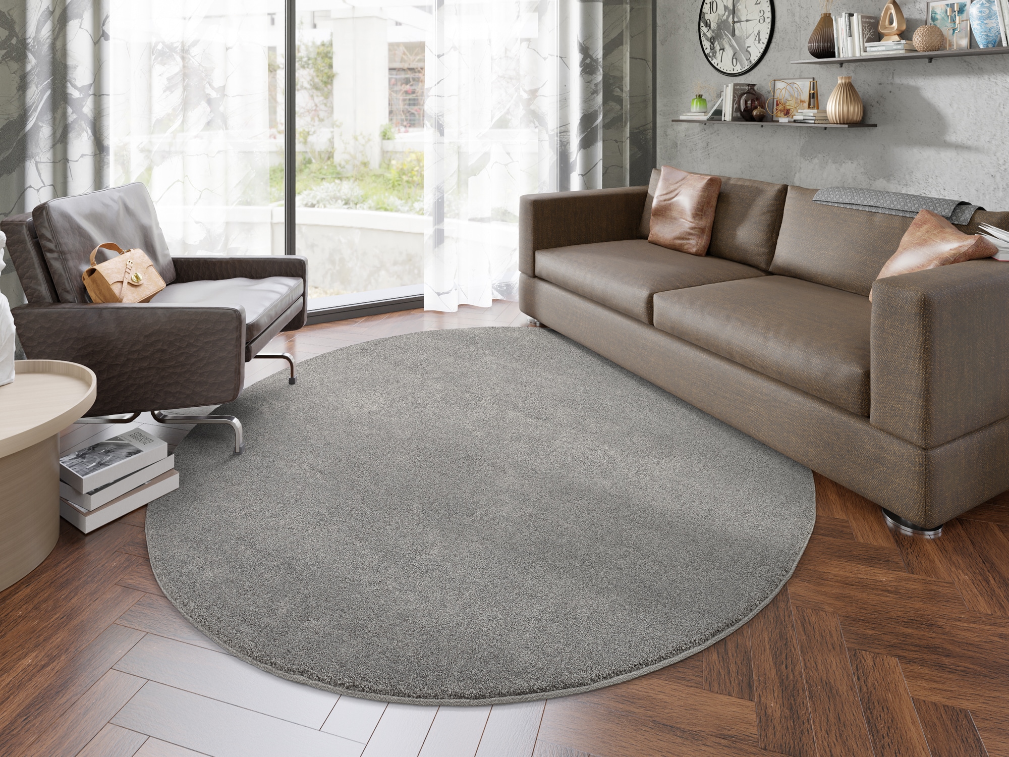 Image of OCI DIE TEPPICHMARKE Teppich "NEW VILLA MELANGE, auch in rechteckig" rund 20 mm Höhe dichter Shaggy, melierte uni Farben, robuster Hochflor, Wohnzimmer