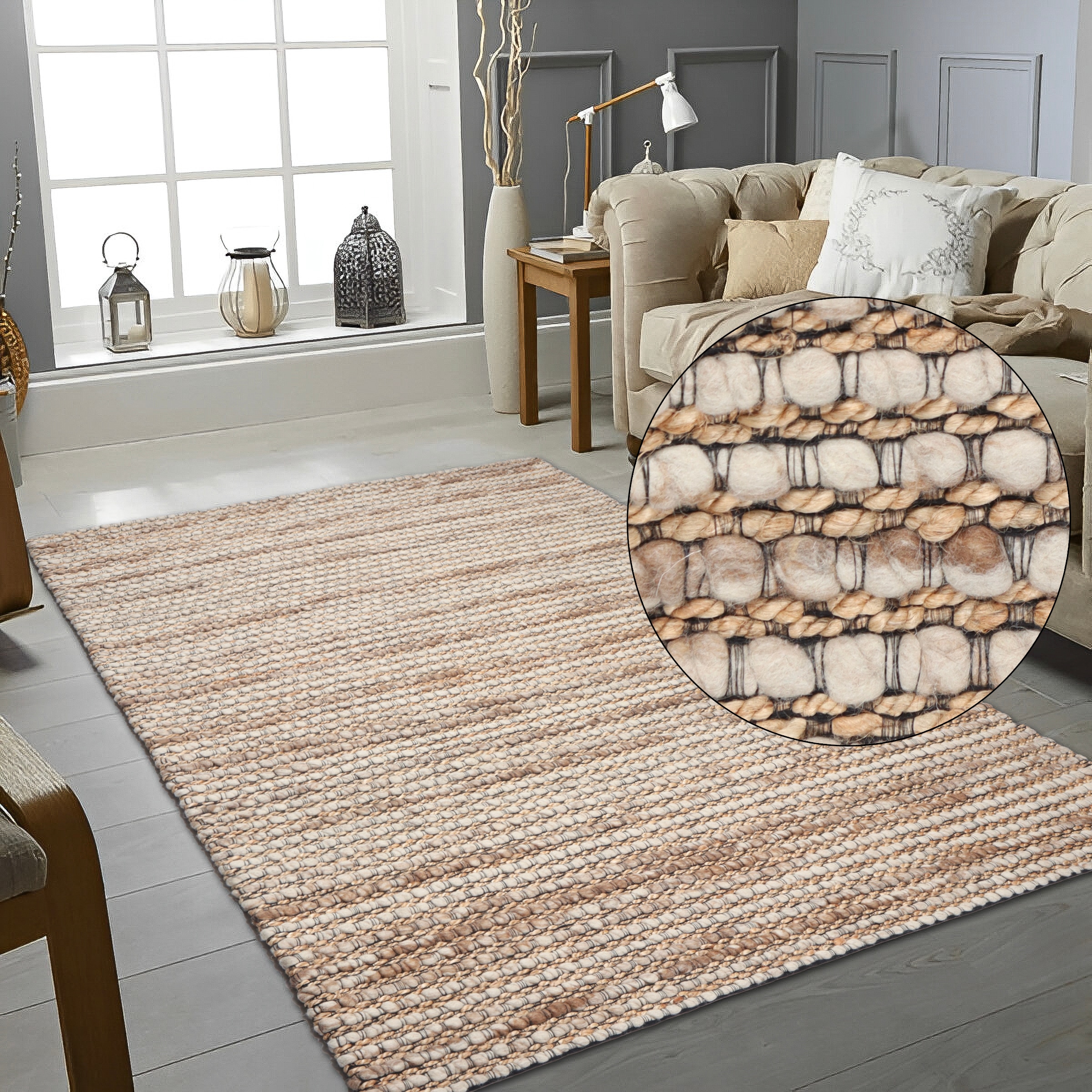 GOODproduct Tapis en laine »Leevy, Wolle und Jute, handgewebt, Handweb Teppiche« Rectangulaire 25 mm Höhe schöne Streifenoptik, Wohnzimmer, Schlafzimmer, Esszimmer