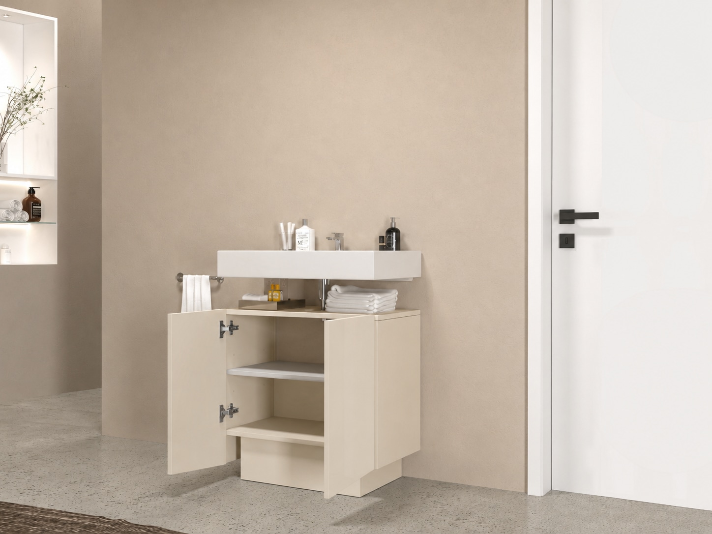 welltime Armoire sous lavabo »Vela,Breite 60cm, 2 Türen, 2 Fächer, mit Siphonausschnitt« 1 cuis tlg. meuble sous-lavabo, plan vasque, design avec portes inclinées