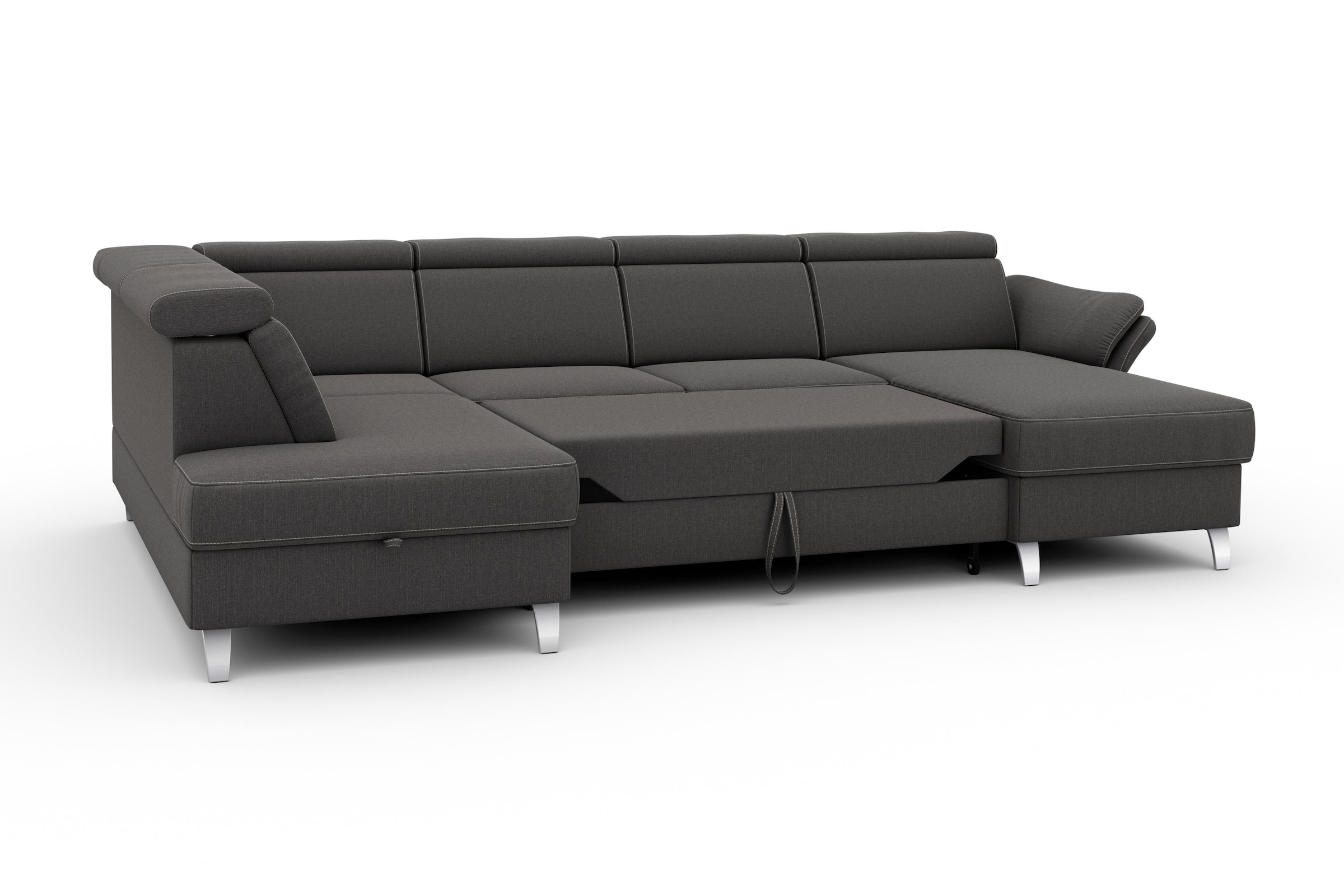 sit&more Wohnlandschaft »Vincenzo U-Form«, inklusive Kopfteilverstellung, wahlweise mit Bettfunktion, Bettkasten