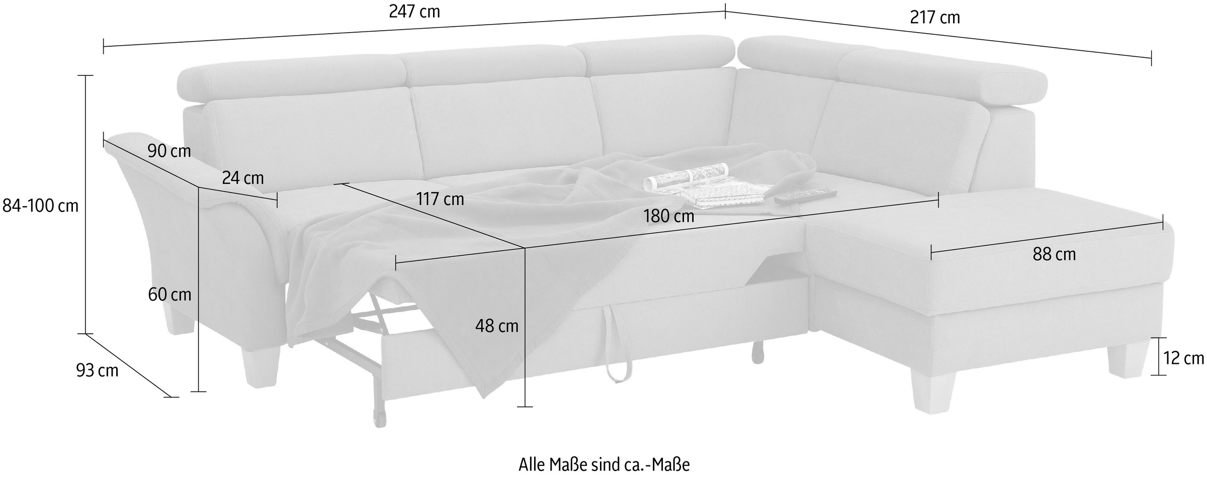 Home affaire Ecksofa »Conville L-Form«, Federkern, wahlweise mit Bettfunktion und Bettkasten bzw. Stauraum