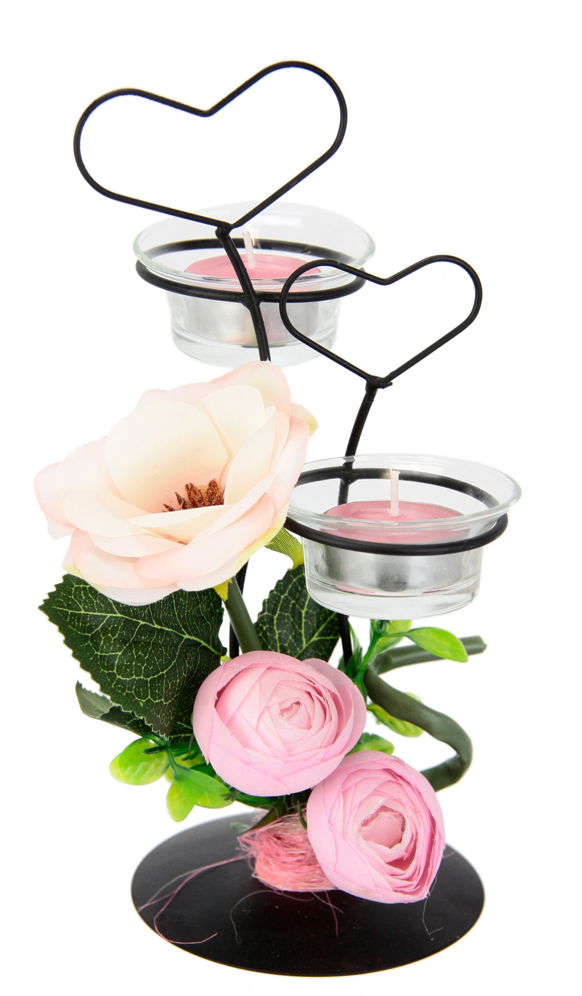 I.GE.A. Teelichthalter »Rose«, (1 St.), Glas, Kunststoff, Metall, rosa