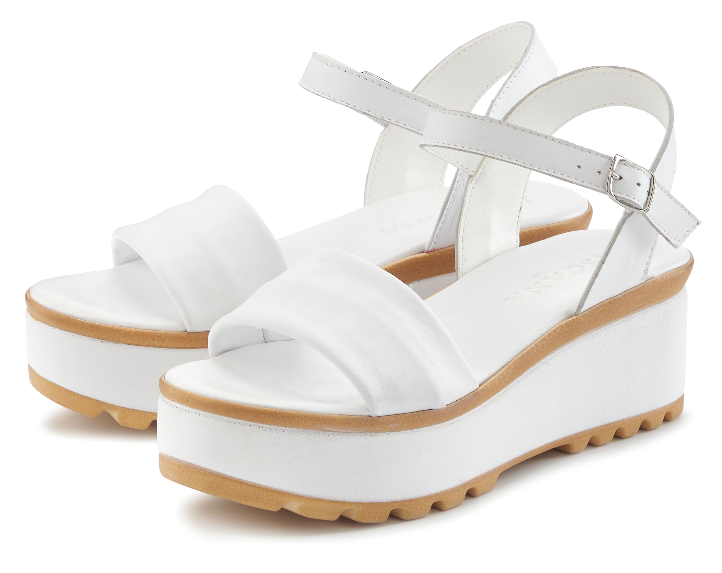 LASCANA Sandales »Riemchensandalette, Sandale, Sommerschuh, offener Schuh,«  NEU aus Leder mit Keilabsatz