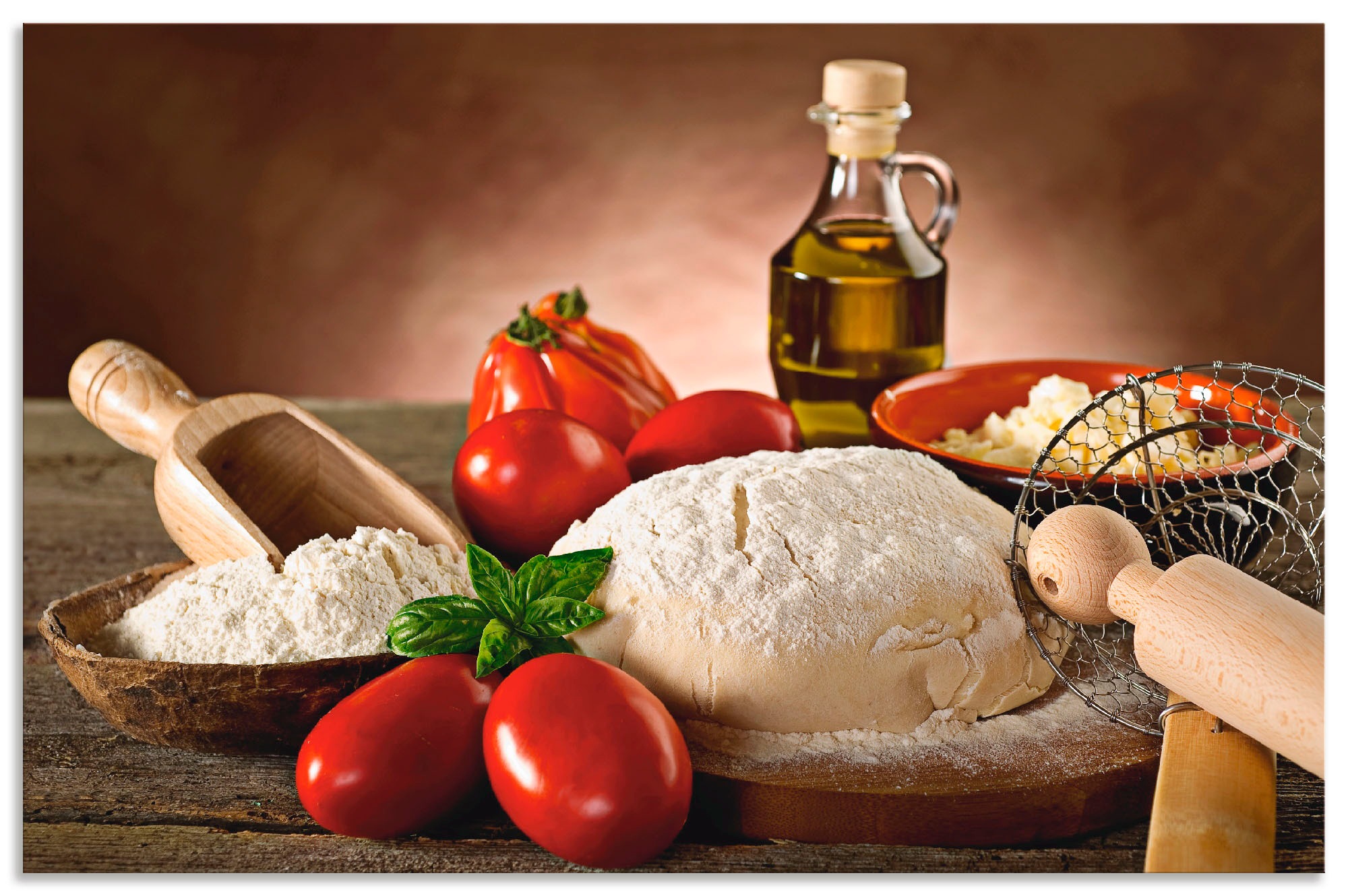 Image of Artland Küchenrückwand »Teig für Pizza«, (1 tlg.), selbstklebend in vielen Grössen - Spritzschutz Küche hinter Herd u. Spüle als Wandschutz vor Fett, Wasser u. Schmutz - Rückwand, Wandverkleidung aus Alu bei Ackermann Versand Schweiz