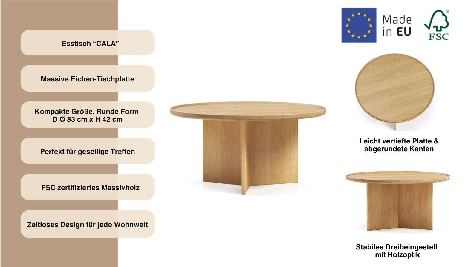 Woodman Table basse »Cala« 83/83/42 cm,  Breite 83 cm, rund, Tischplatte aus massiver Eiche, FSC® zertifiziert