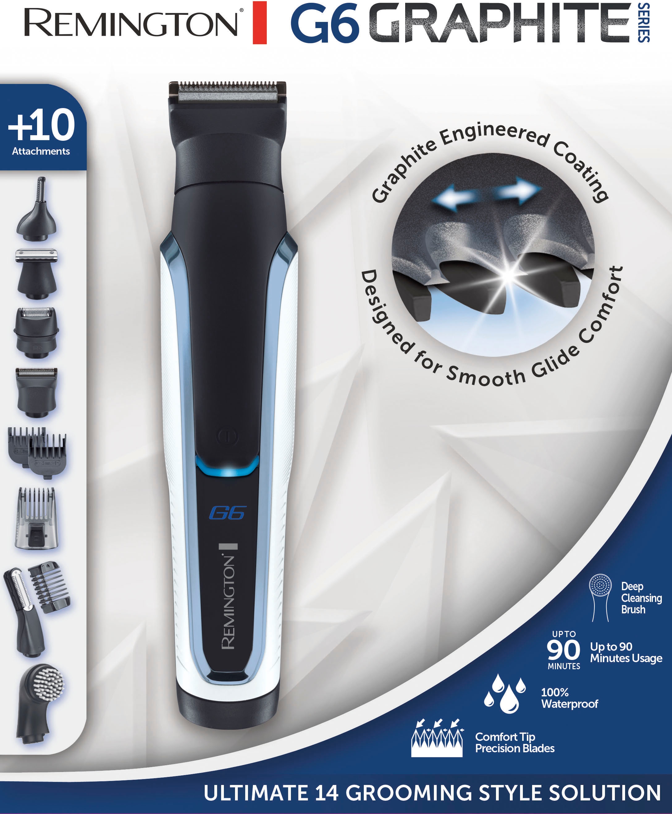 Remington Tondeuse à cheveux et à barbe »Graphite Series PG 6000« 9 Aufsätze Multigroomer avec 6 têtes amovibles