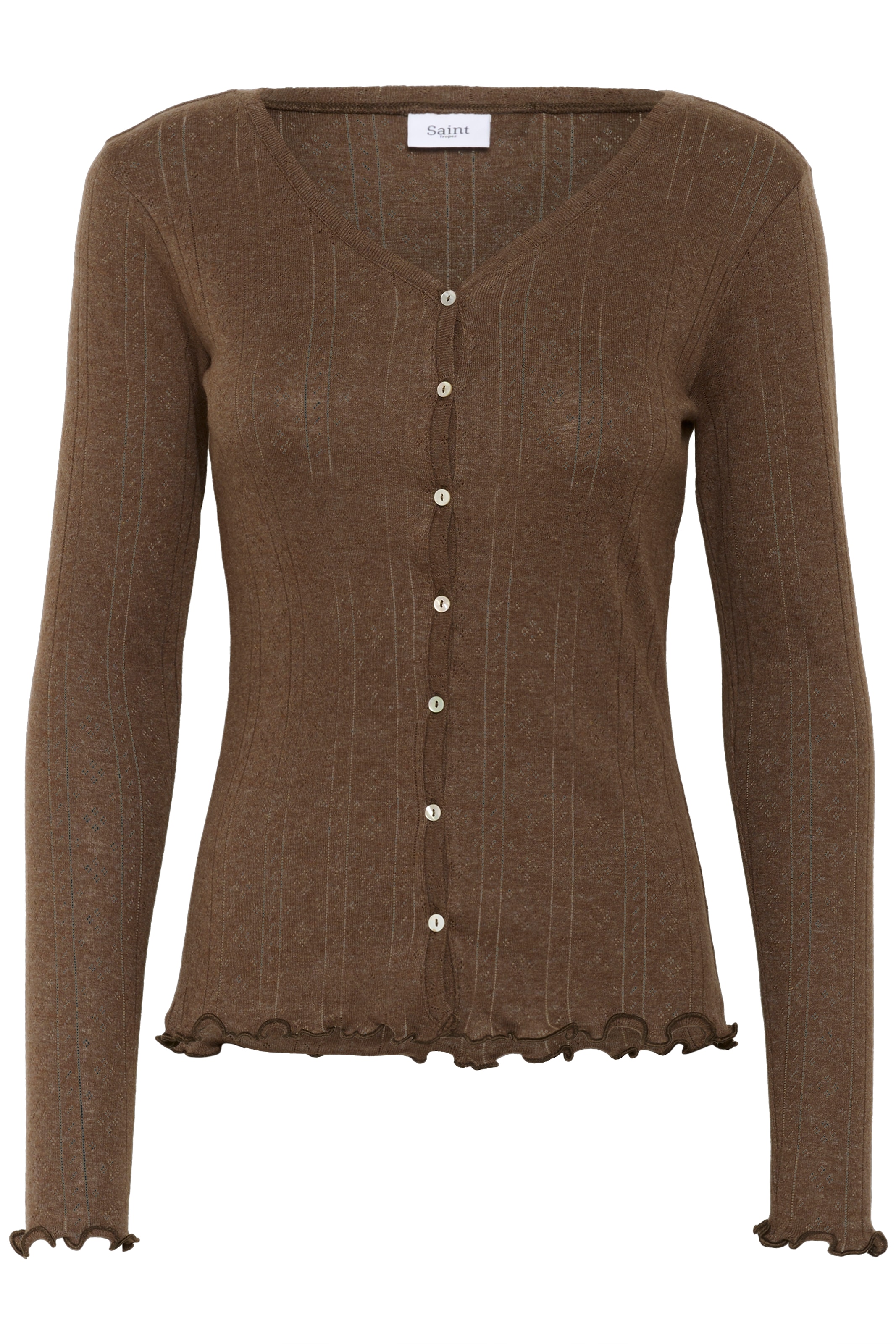 Saint Tropez Veste en tricot »GruSZ Cardigan« mit Lochstickerei und gewelltem Saum