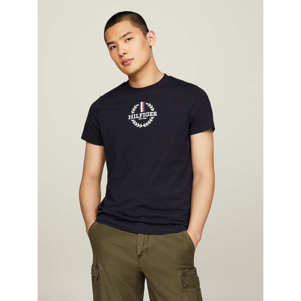 Tommy Hilfiger T-Shirt »GLOBAL STRIPE WREATH TEE«, mit Archive-Wappen-Logo