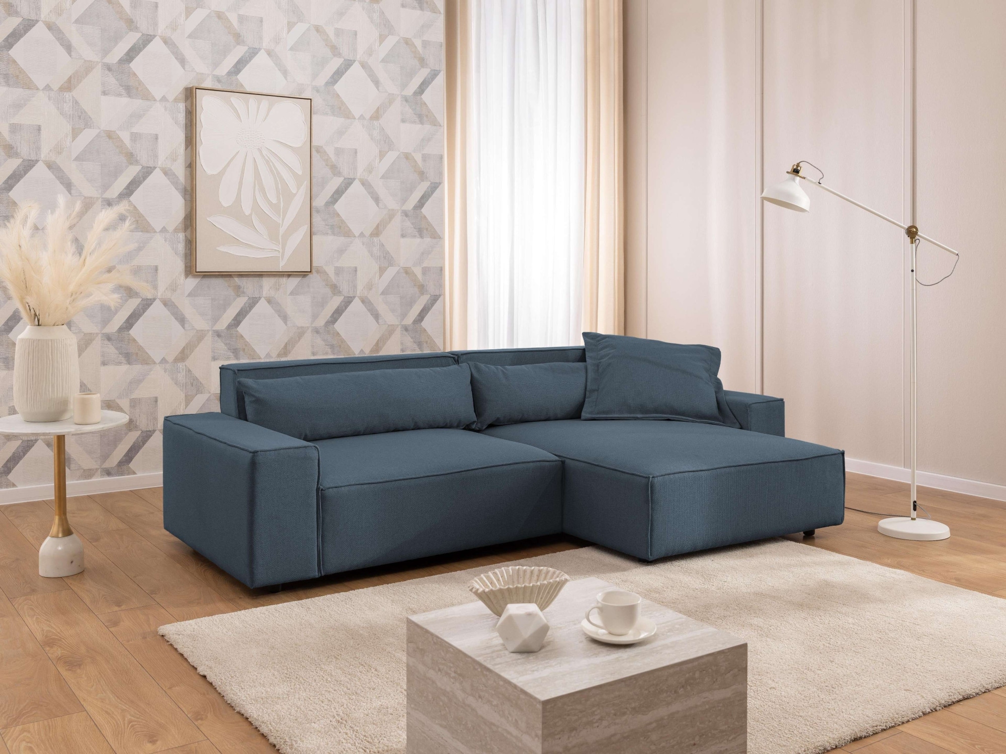 GOODproduct Ecksofa »KINLEE Design-Sofa mit Recamiere rechts/links, Masse B/T/H 251/144/70cm« L-Form mit Wellenunterfederung, ohne Bettfunktion, modern und beguem