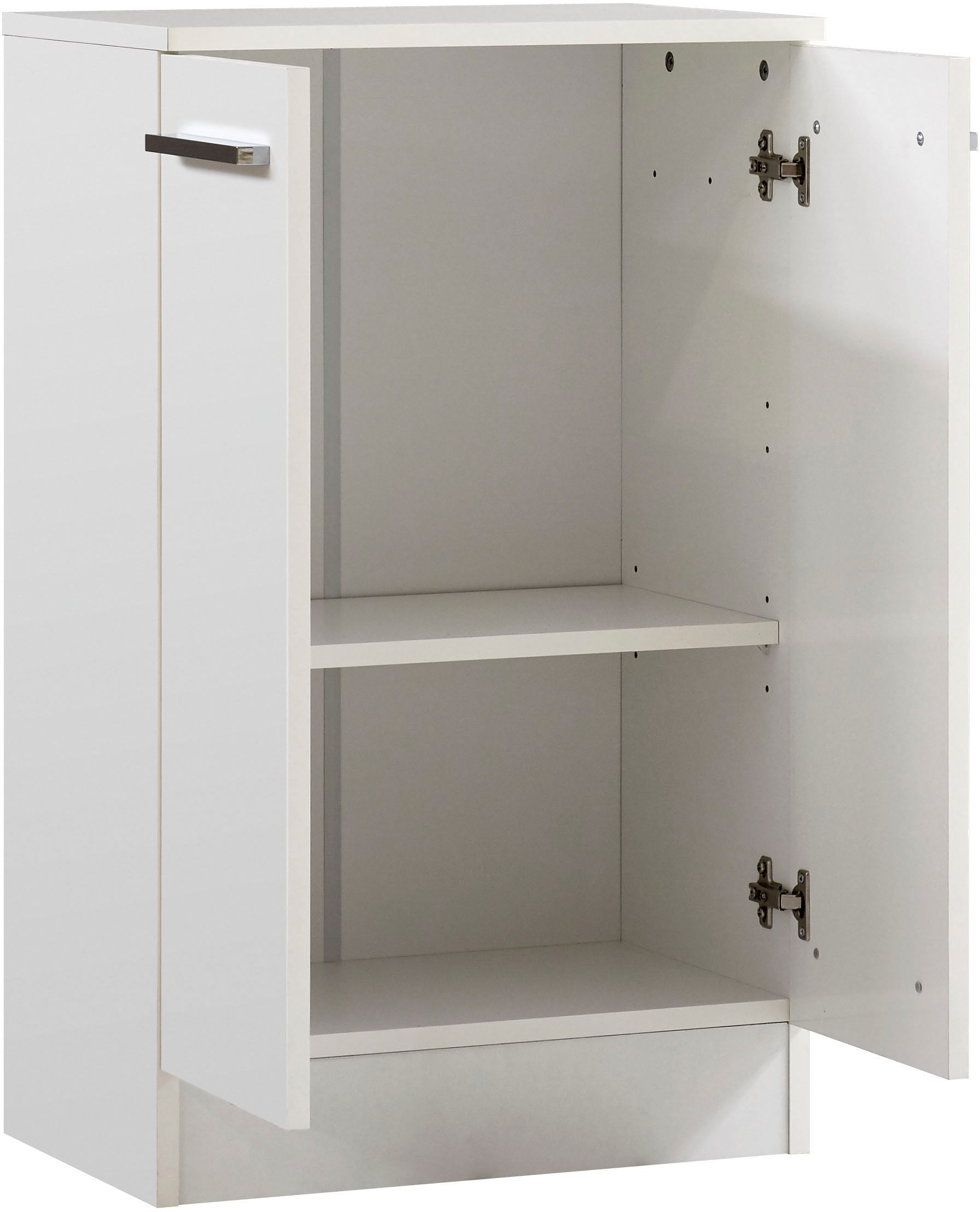 Saphir Armoire basse »Quickset 335 Badschrank, 2 Türen, 1 Einlegeboden, 50 cm breit« meuble sous lavabo, blanc brillant, poignées chromées brillantes