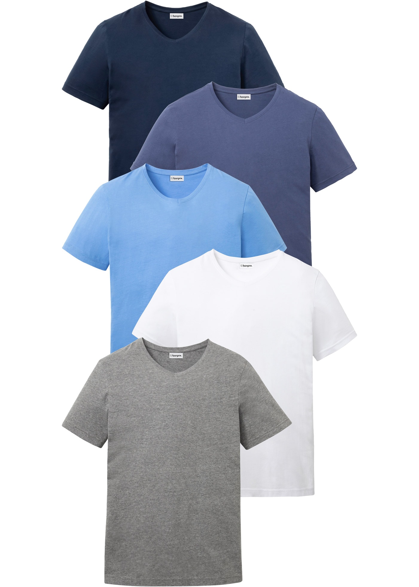 Image of bonprix T-Shirt Packung, 5 regular fit Schnitt, Kurzarm, V-Ausschnitt