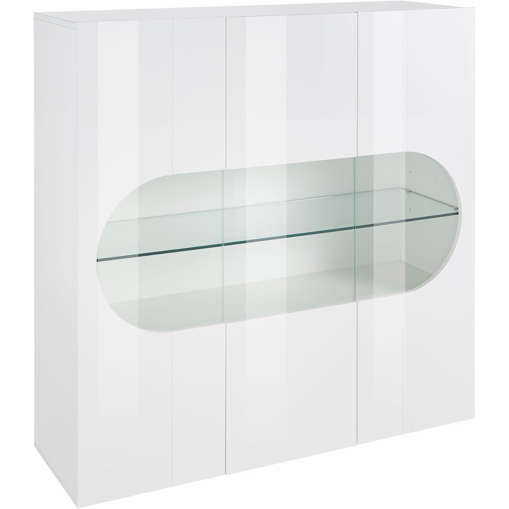 INOSIGN Highboard »Real,Highboard,Kommode,Schrank mit 3 Türen,komplett hochglanz lackiert«, mit 3 Türen, davon 2 aus Glas, mit einer grossen Glasablage im Inneren