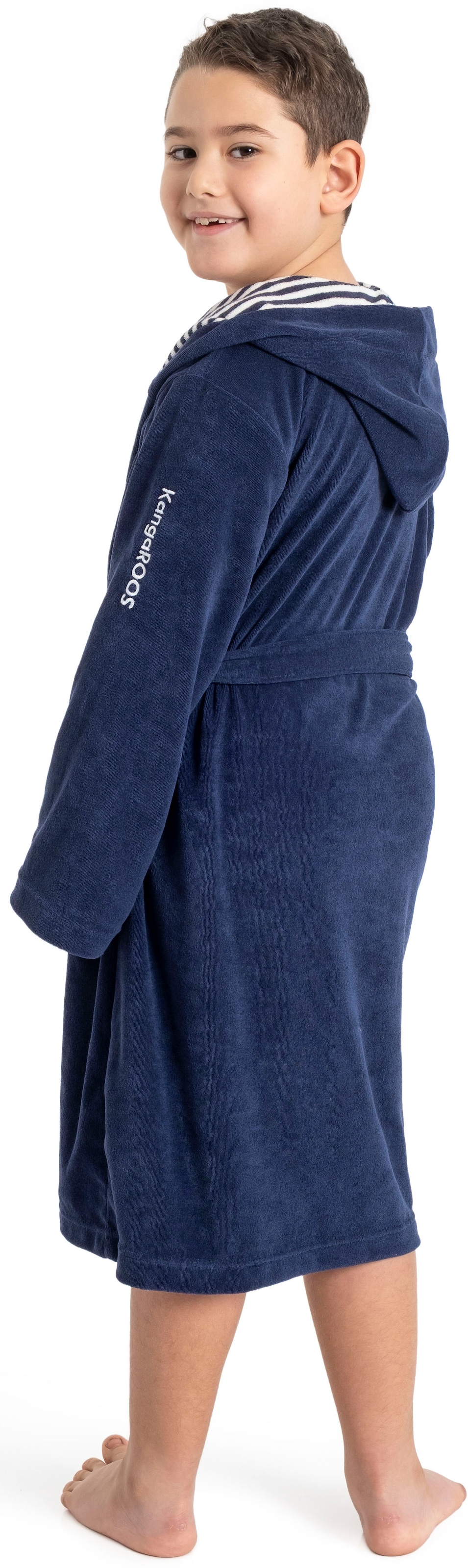 KangaROOS Kinderbademantel »Dalia, Ideal für Zuhause, Schwimmbad oder im Urlaub« 1 Stk. Uni-Farben mit Streifen